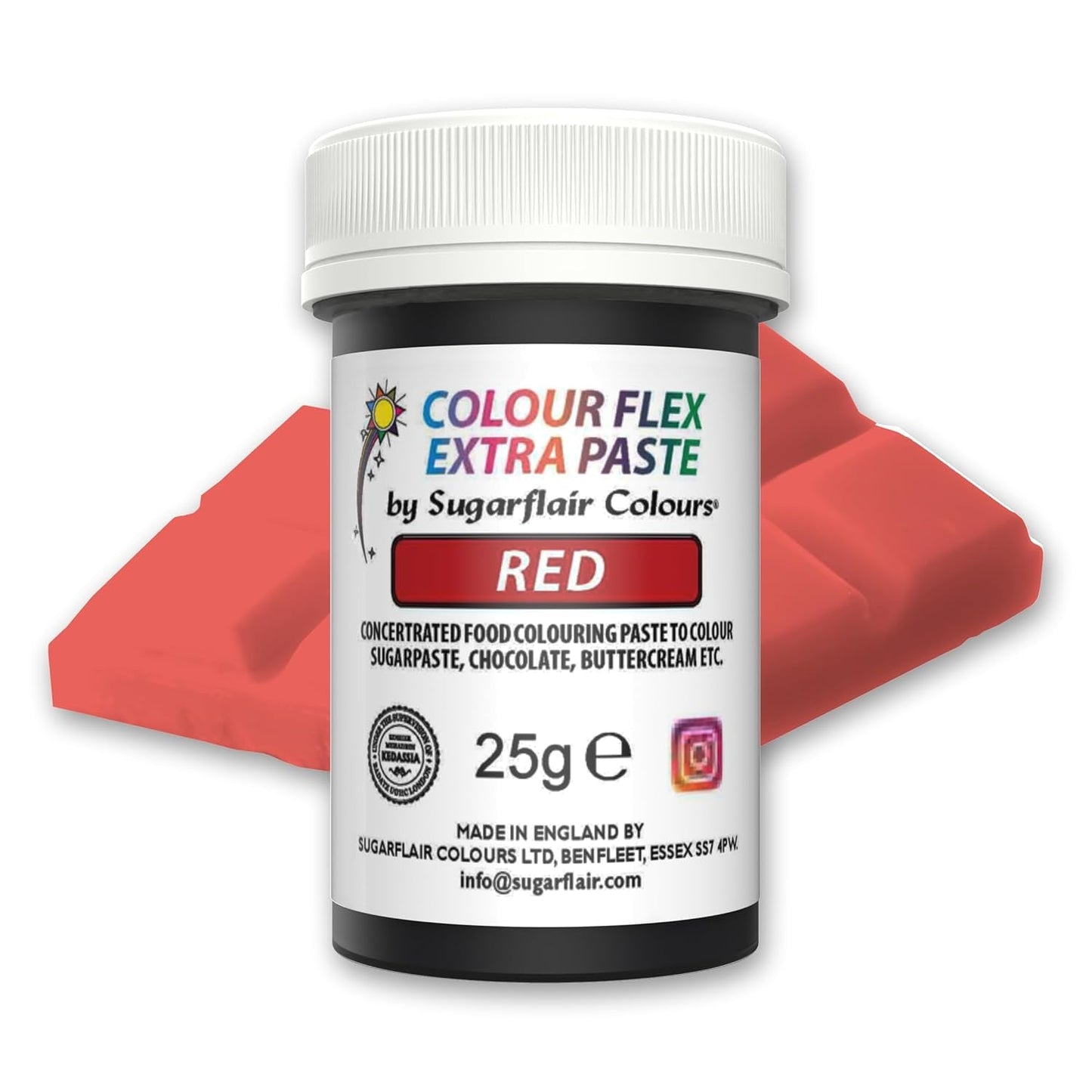 Colorante alimentario Sugarflair Colourflex Extra Paste, rojo - Colorante alimentario comestible para crema de mantequilla, chocolate, pasta de azúcar, glaseado, fondant, mezclas para pasteles, masa y más - 25 g