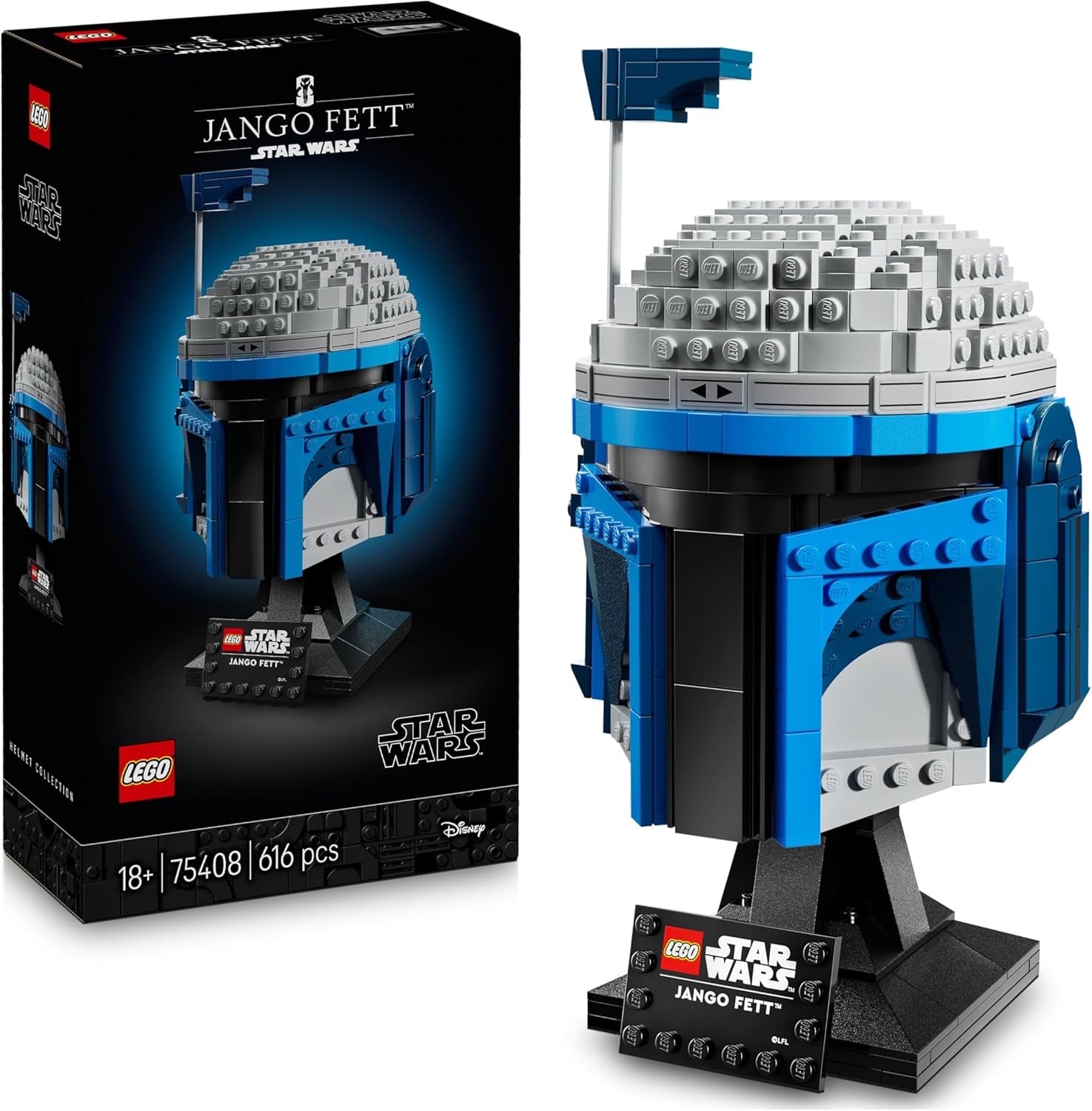 LEGO Star Wars 75408 Casco de Jango Fett - Set de construcción mandaloriano para adultos - Modelo con soporte, placa de identificación y antena ajustable - Regalo para los fanáticos del ataque de los clones Juegos de construcción Besuche den LEGO-Store Default Title