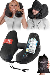 FLOWZOOM AIR Almohada Inflable para el Cuello con Capucha - Almohada para el Cuello de Avión - Almohada de Viaje - Almohada para el Cuello de Viaje Inflable Rápido - Almohada para Avión - Almohada de Viaje - Almohada para el Cuello Adulto (Gris) Naty Shop Almohadas Ortopédicas Cervicales 2) Negro - Talla L
