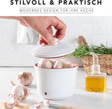 Römertopf Fresh Pot MINI 0,6 litros - Olla de cerámica para ajos - La arcilla transpirable mantiene las verduras frescas durante más tiempo - Circulación de aire ideal - Cajas de almacenamiento de alimentos blancas Naty Shop