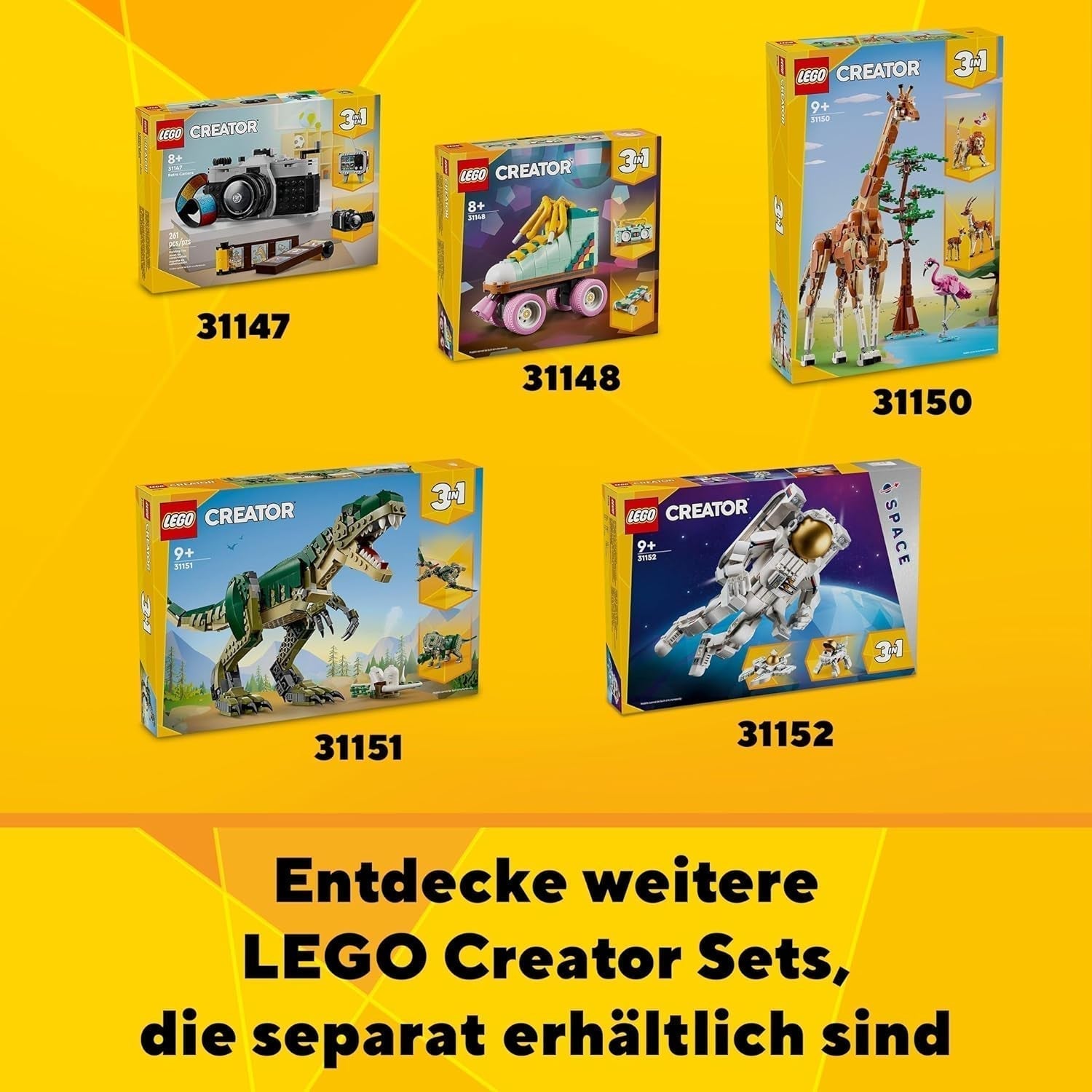 LEGO Creator T.Rex, Dino Triceratops o Pterodáctilo Transformable 3 en 1, Modelo de Dinosaurio Móvil para Niños, Regalo para Niños y Niñas 31151 Juegos de Construcción Besuche den LEGO-Store