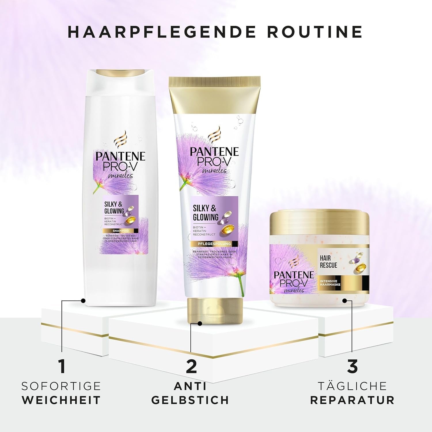 Pantene Pro-V Silky & Glowing Hair Rescue Mascarilla capilar intensiva con Biotina y Keratina Reconstruct 300ml. Ayuda a reparar el cabello seco, dañado o con mechas Naty Shop Hair Mask