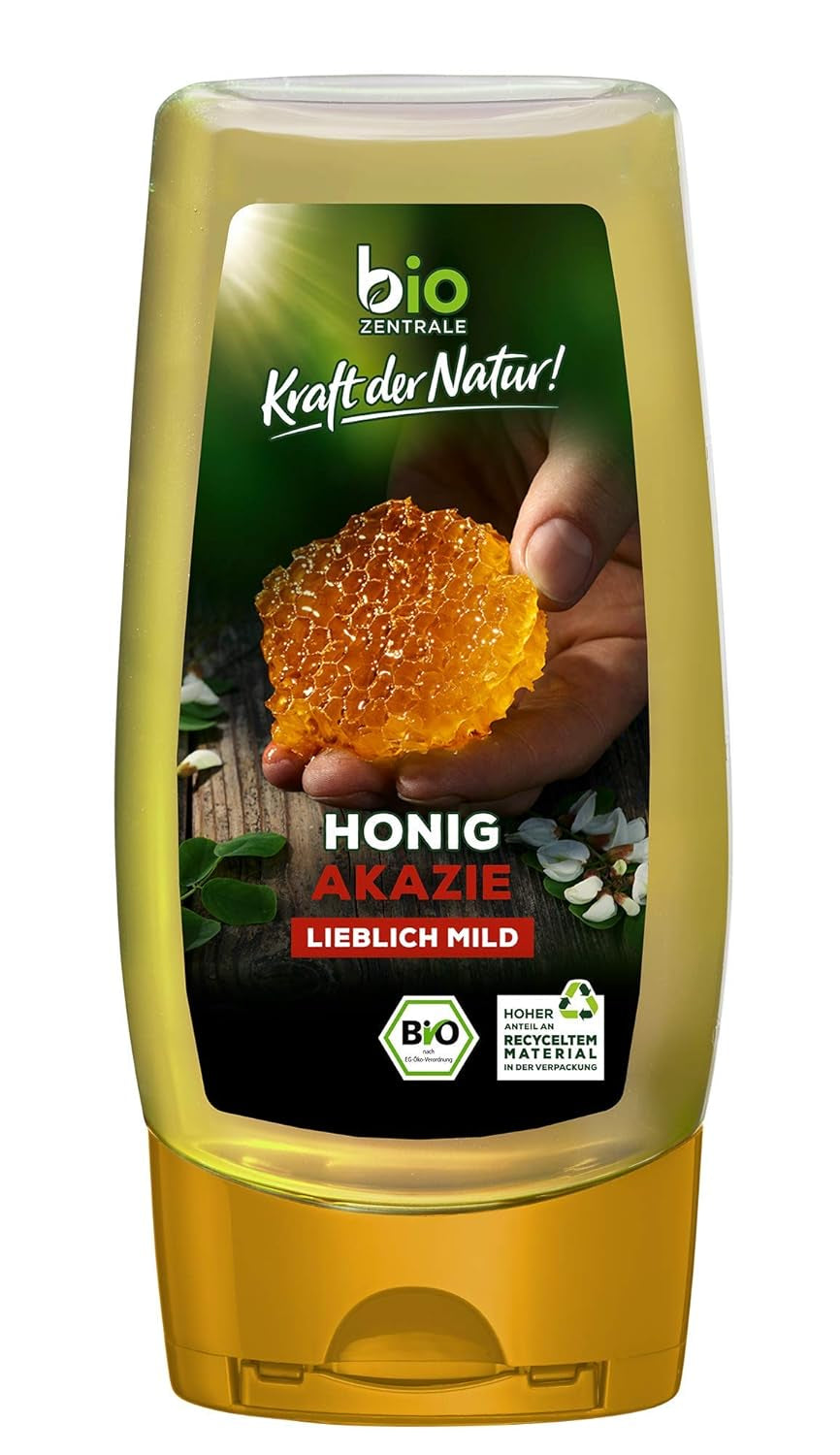 Biozentrale Miel de acacia biológica | 350 g Miel ecológica de flores de acacia blanca | Ideal para untar Miel orgánica para té | Alternativa a la miel en forma de panal (paquete de 2)