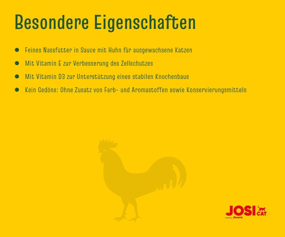 JosiCat Pollo en Salsa (12 x 415 g) | Adulto | Comida húmeda premium para gatos adultos | Pollo en salsa | Vitamina D3 y E | Desarrollado por JOSERA | Comida húmeda para gatos | Alimentación completa | Paquete de 12