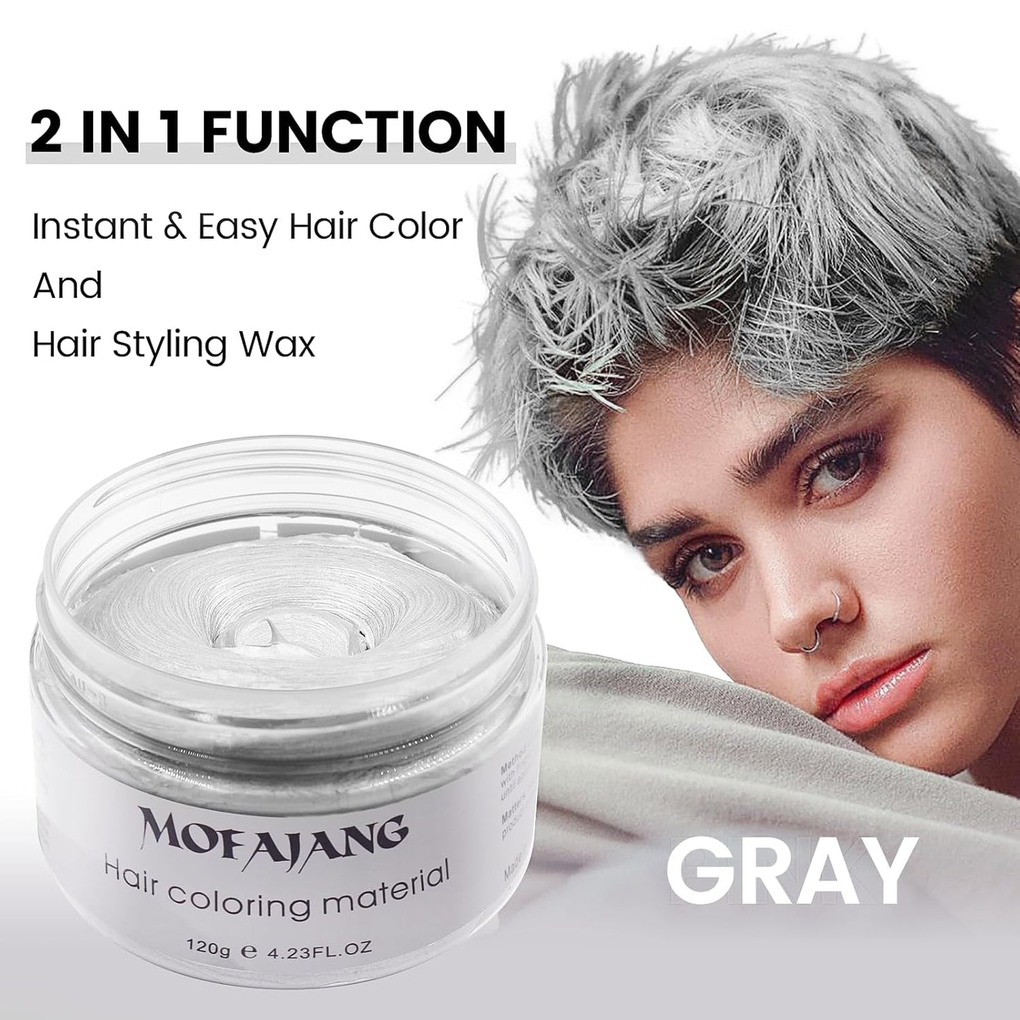 Color de cabello temporal, tono de cabello para peinar para hombres y mujeres, pomada natural para el cabello, cera para teñir el cabello para fiestas, cosplay y Halloween, 4.23 oz (gris plateado) Naty Shop Hair Dye