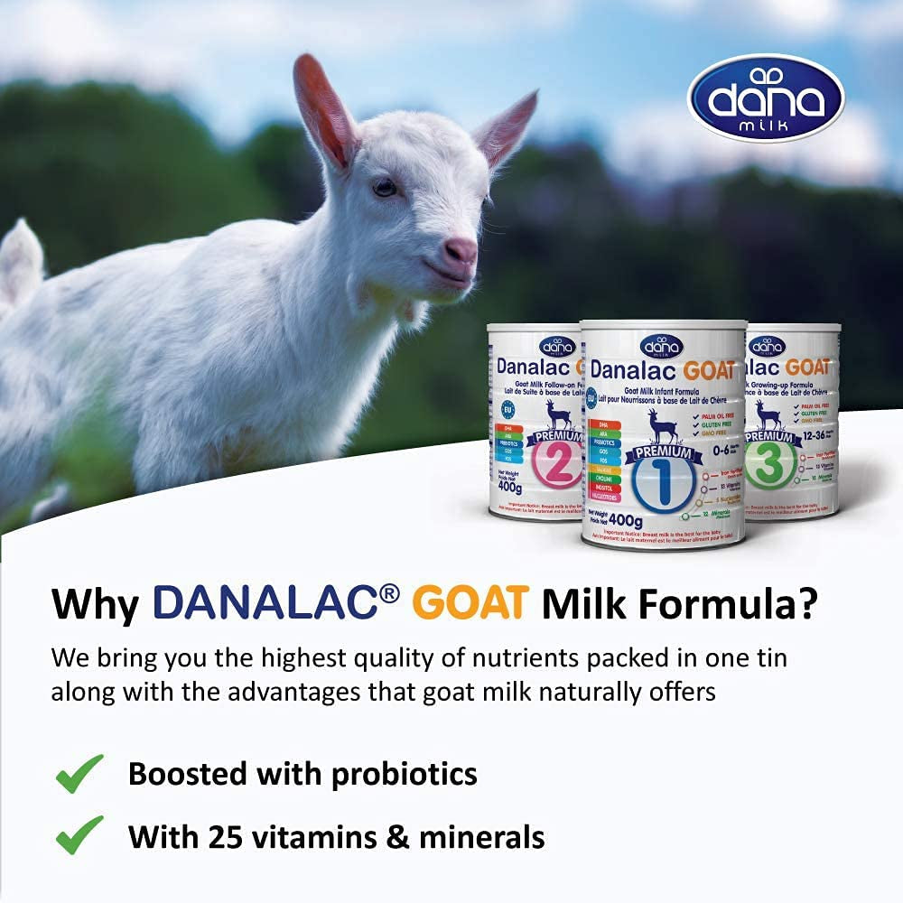 Danalac (paquete de 1) Fórmula avanzada de leche de cabra para el crecimiento 800 g de leche en polvo para bebés etapa 3 para niños pequeños y bebés de 1 a 3 años