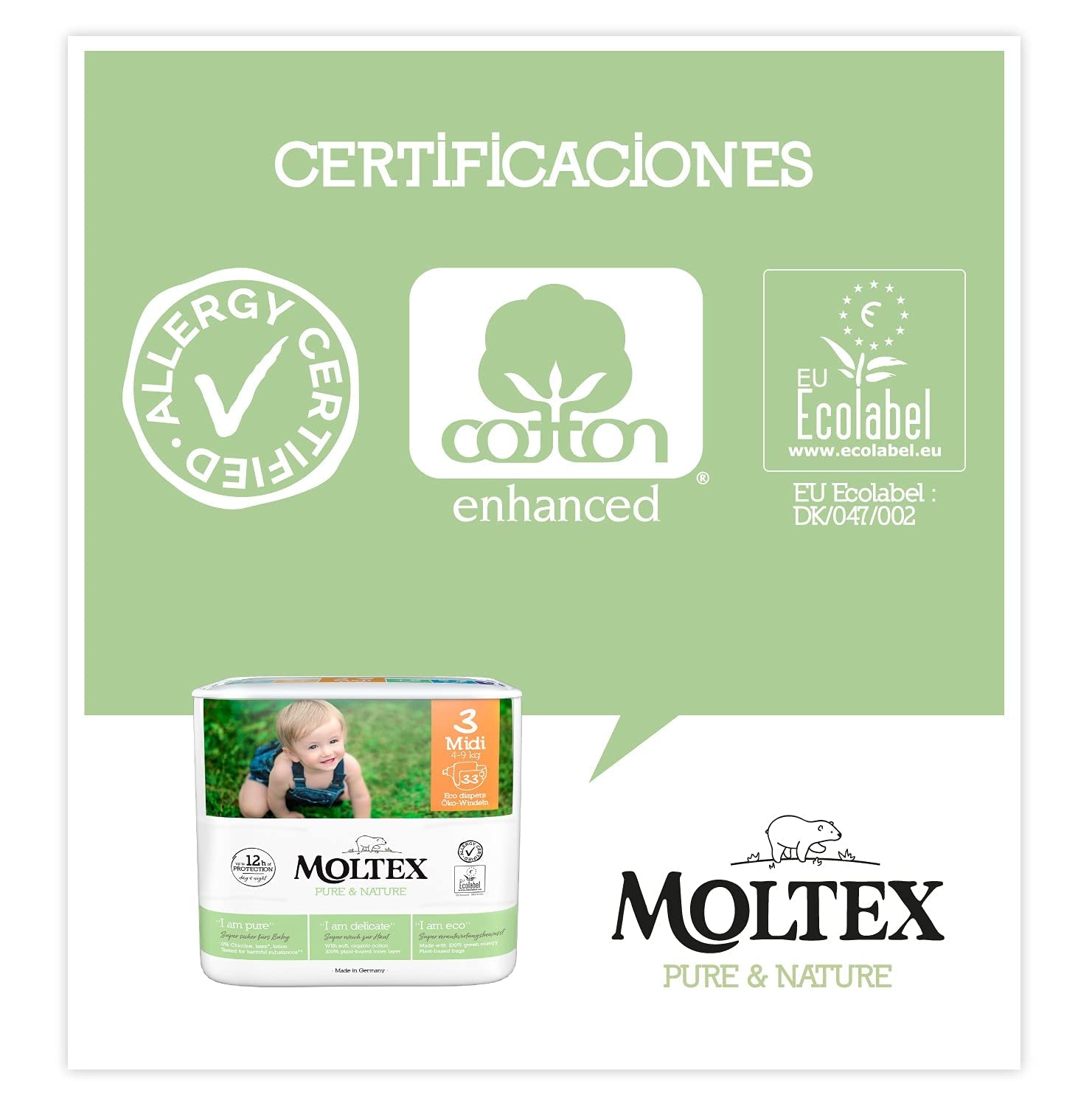 Pañales talla 3 (4-10 kg), 224 pañales (4 bolsas de 56 piezas)