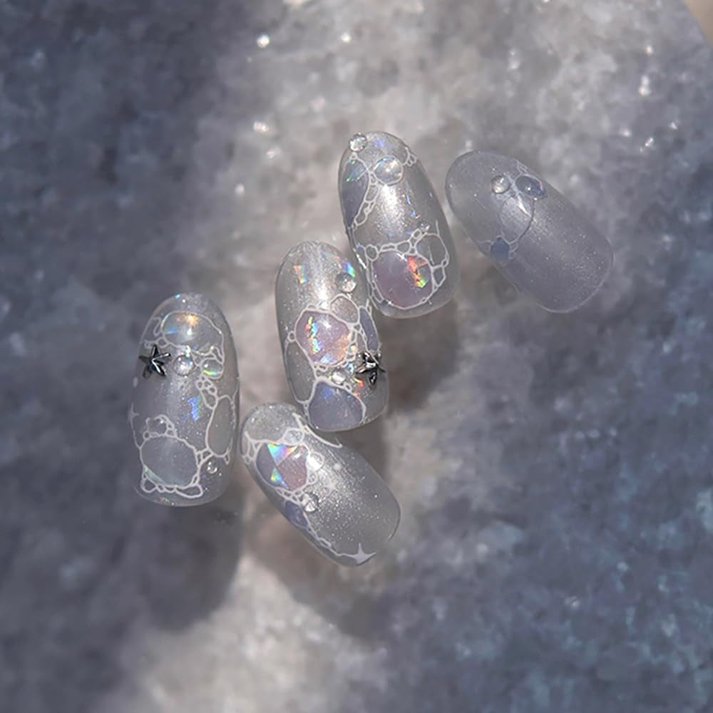 Pegatinas para uñas con purpurina, ondas de agua de verano, arte de uñas estrellado, ondas de agua de mar de fantasía, diseños de uñas, pegatinas para uñas, ondas de agua de mar, accesorios para uñas, arte de uñas