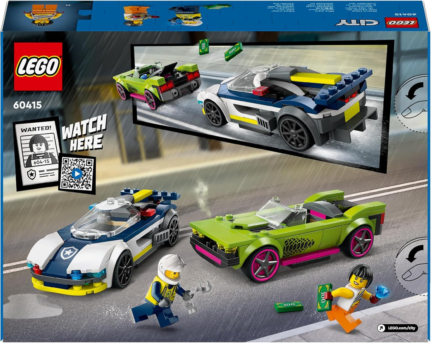 LEGO City Car Chase con coche de policía y muscle car, tren de juguete con 2 coches de carreras, regalo de policía para niños, niños y niñas a partir de 6 años, set con policía y minifiguras Ganovin 60415 Juegos de construcción Besuche den LEGO-Store