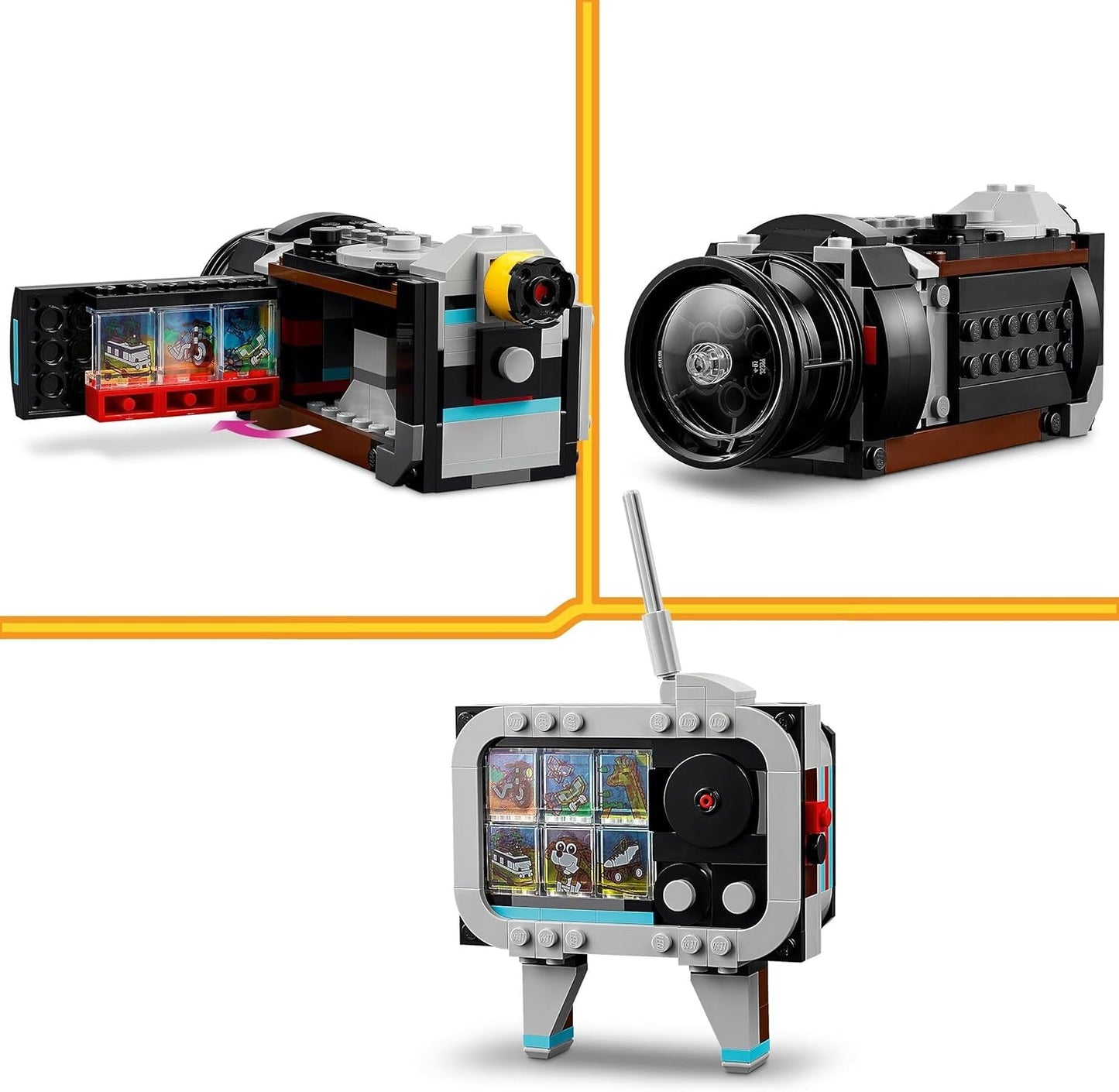 LEGO Creator Cámara de juguete retro 3 en 1, videocámara, televisor, decoración de escritorio para niños o accesorios de dormitorio, regalos de fotografía para niñas y niños de 8 años 31147 Juegos de construcción Besuche den LEGO-Store