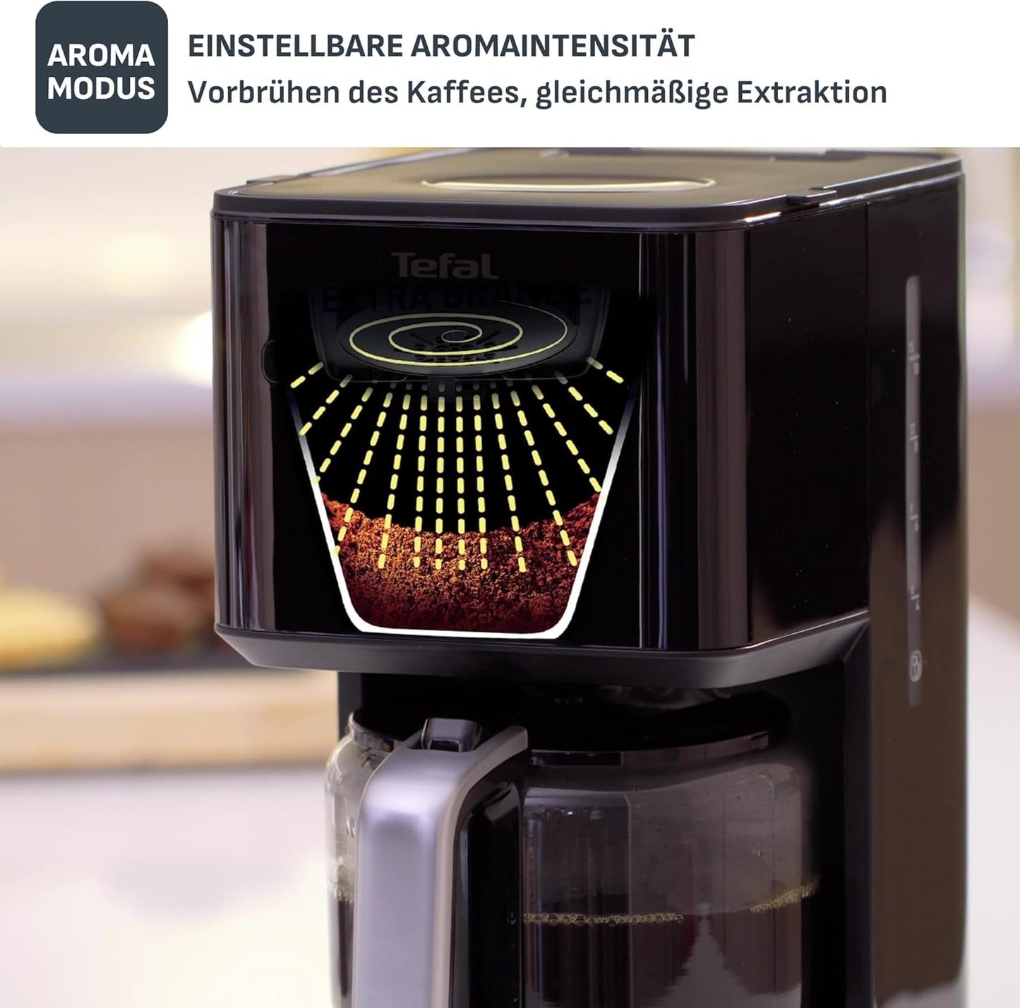 Tefal Smart'n Light Cafetera Espresso con Temporizador, Cafetera Espresso con Filtro Programable 1,25 L, Función Aroma para Aroma Intenso, Función Mantener Caliente, Antigoteo y Fácil de Limpiar, Negra
