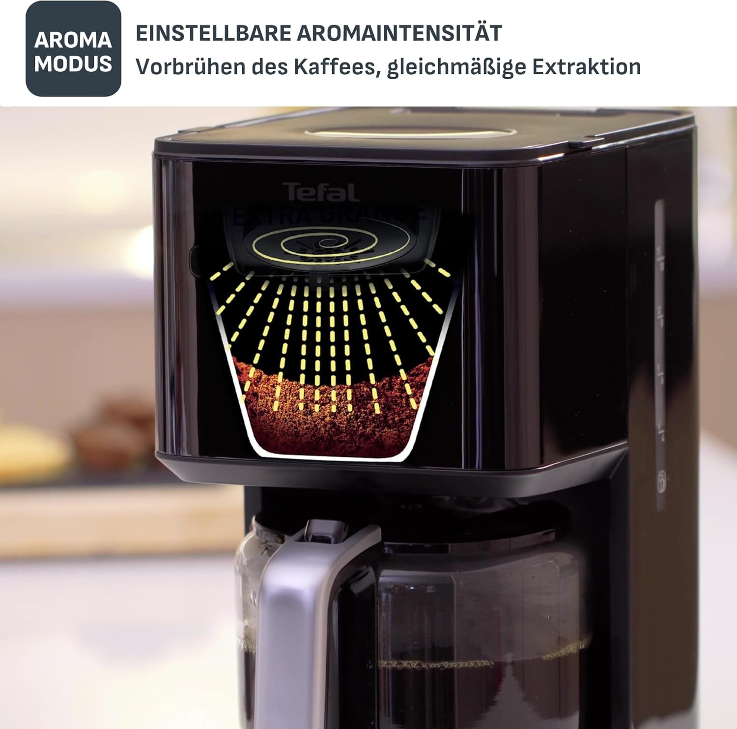 Tefal Smart'n Light Cafetera Espresso con Temporizador, Cafetera Espresso con Filtro Programable 1,25 L, Función Aroma para Aroma Intenso, Función Mantener Caliente, Antigoteo y Fácil de Limpiar, Negra