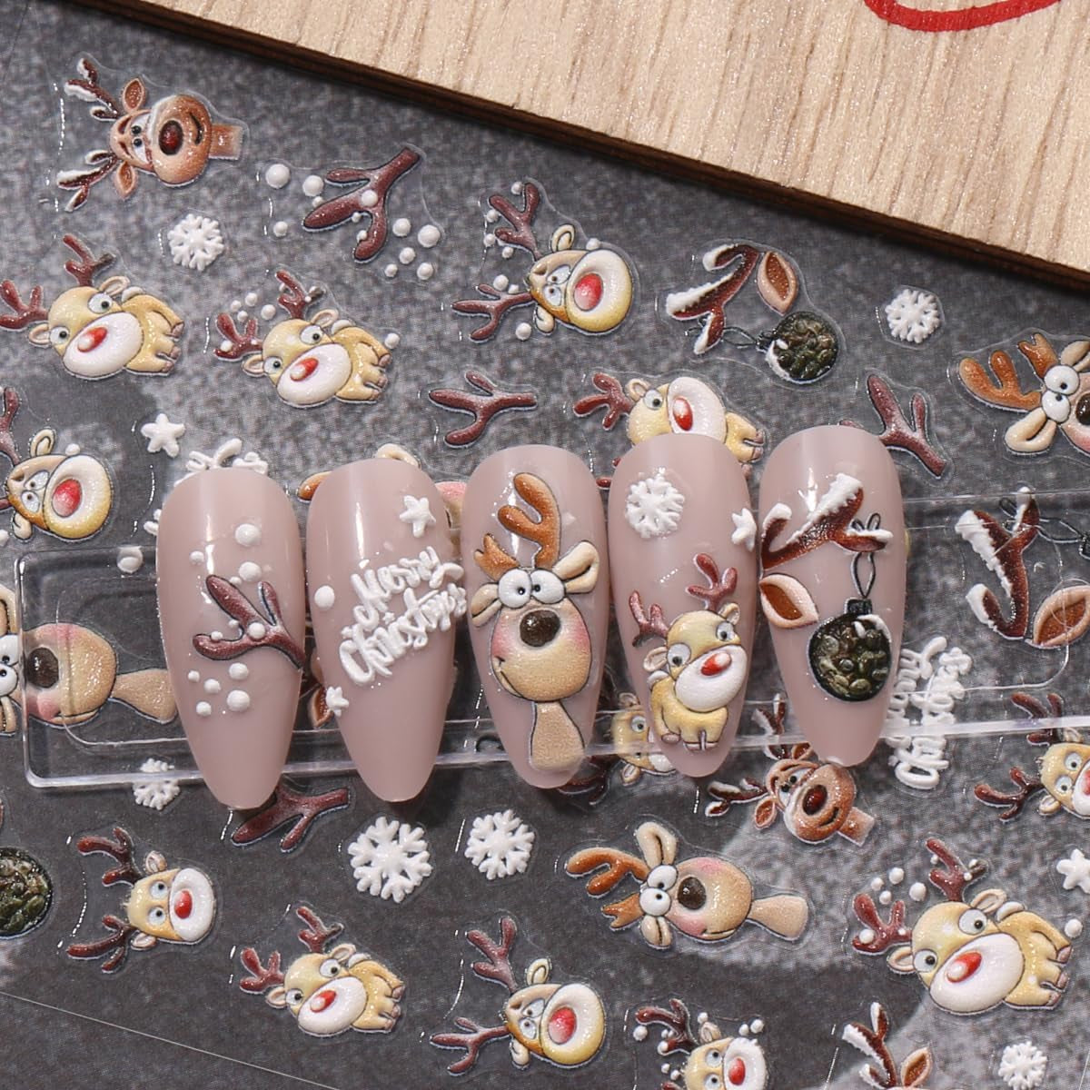 JMEOWIO 3D Nagelsticker Weihnachten Nail Art Sticker Selbstklebend Nagelaufkleber 5D Stereoskopisch Schneeflocke Christmas Winterurlaub Niedlich Dekoration Nageldesign Zubehör 4 Blatt