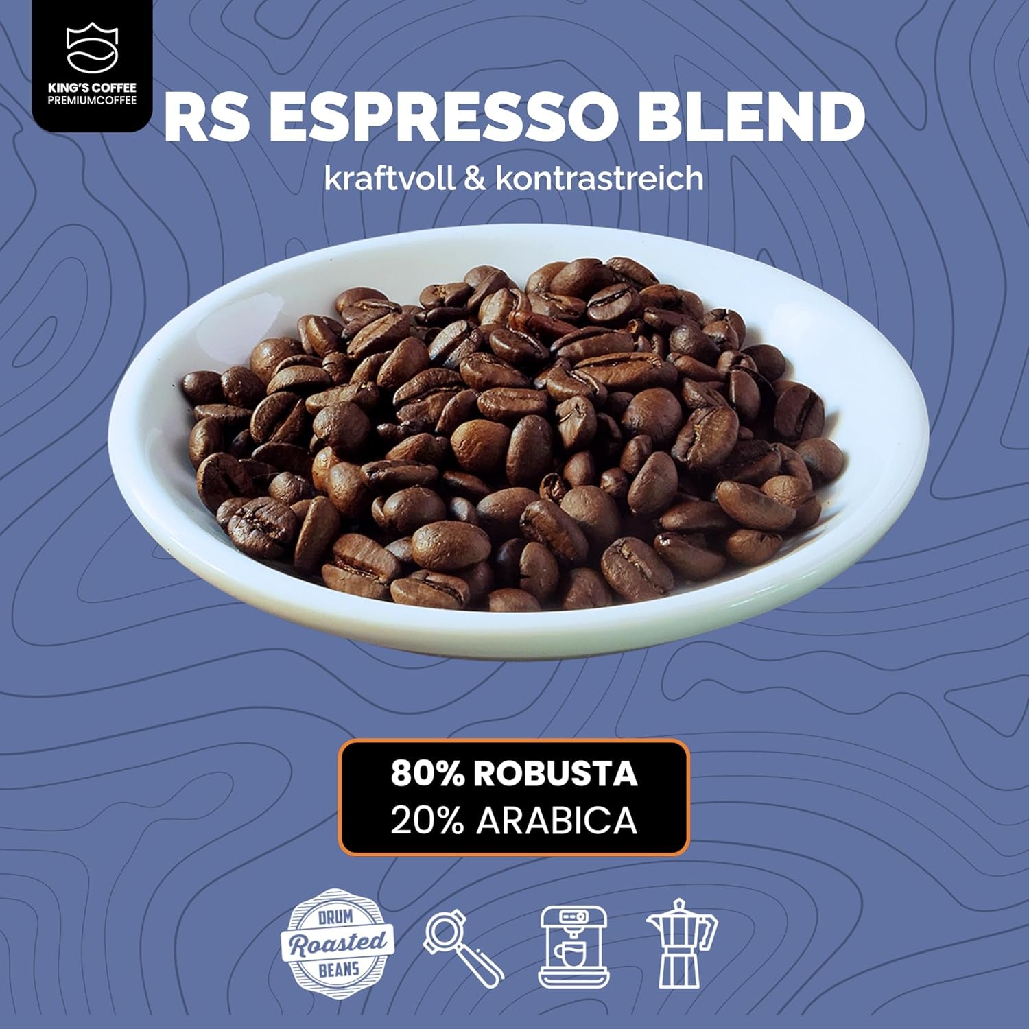 KING'S COFFEE - AMESTEC RS ESPRESSO - 1 kg de granos de café fuertes y aromáticos - café de baja acidez - café en grano entero - tostado en pequeñas cantidades procedente de Italia - granos de espresso para máquinas totalmente automáticas y portafiltros