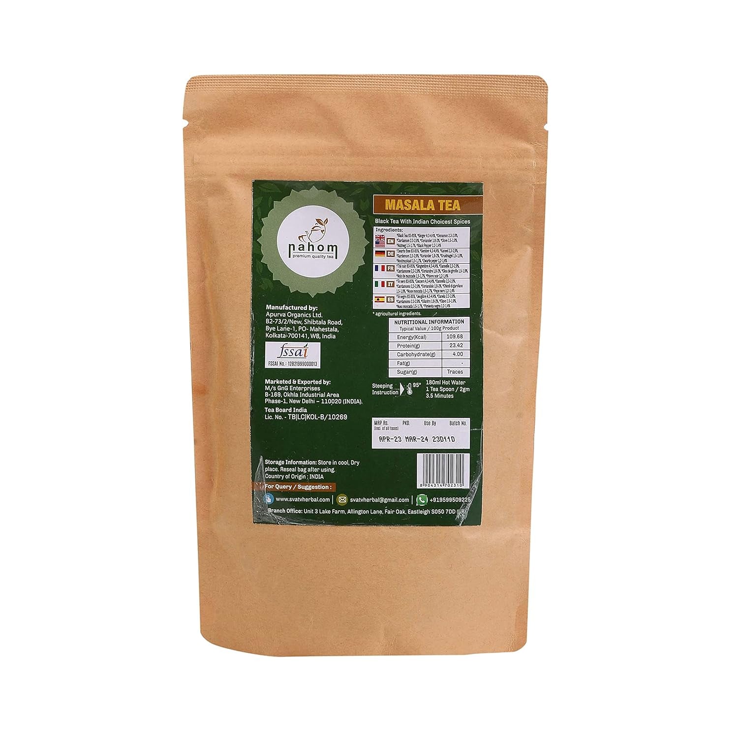Té de hojas sueltas Masala Chai de la India | 50 tazas, mezcla de té negro, canela, cardamomo, pimienta negra | Té Masala especiado | Chai Latte Adecuado Bolsa de 3.53 oz/ 100 g