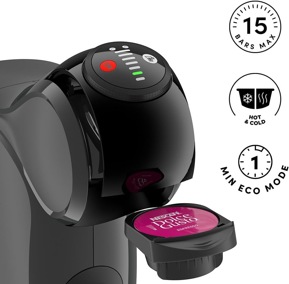 NESCAFÉ DOLCE GUSTO DeLonghi Dolce Gusto Genio S EDG226.A, Cafetera espresso de cápsulas que incluye 3 cápsulas, diseño compacto, bandeja de goteo ajustable, 0,8 l, depósito de agua extraíble, 1470 W, Antracita
