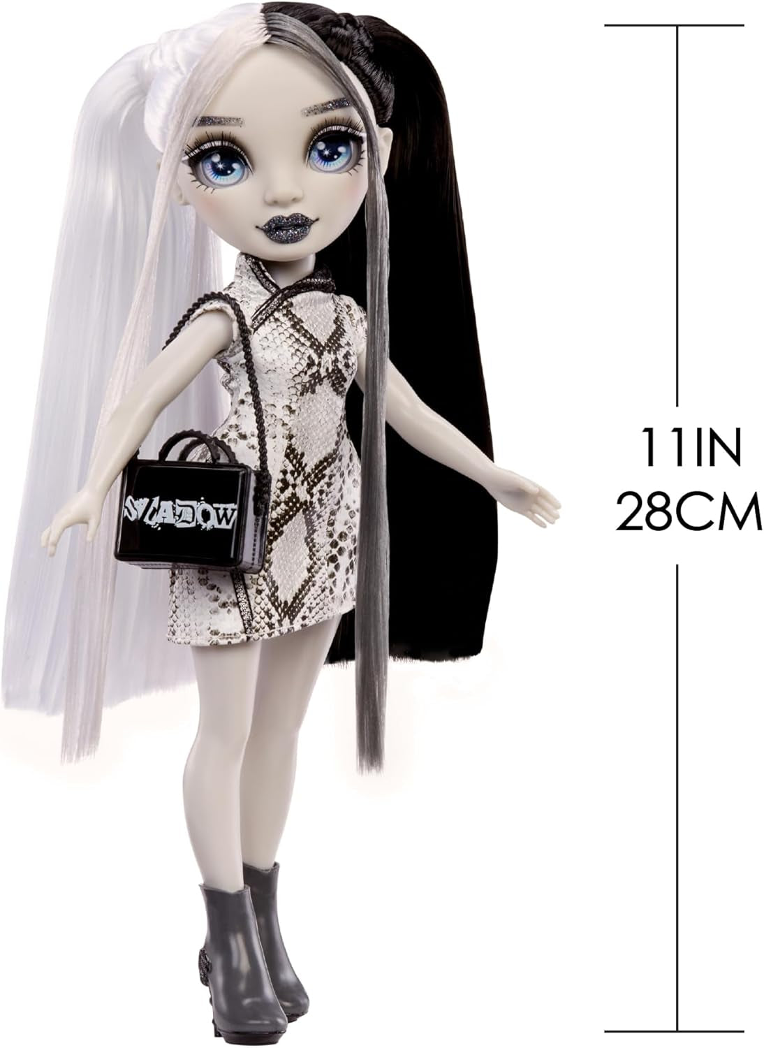 Muñeca Rainbow High Shadow High Heather Grayson - 28 cm en tonos grises, cabello y ropa en blanco y negro, bolso elegante, dulce regalo para niños de 4 a 10 años