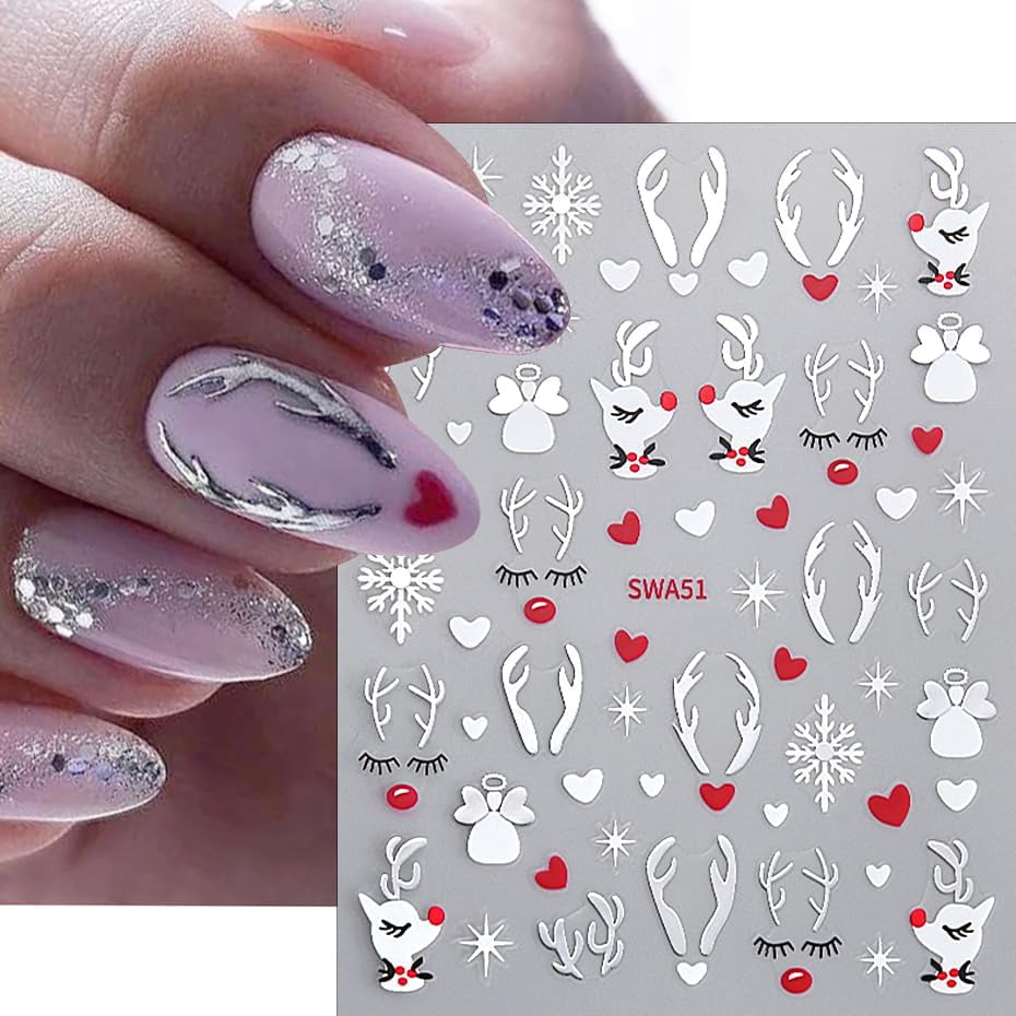 Calcomanías Para Uñas De Copo De Nieve De Dibujos Animados, Calcomanías Para Uñas De Navidad, Autoadhesivo, Diseños De Uñas De Navidad, Arte De Uñas, Ciervos, Copos De Nieve, Calcomanías Para Uñas De Navidad, Accesorios Para Uñas De Invierno
