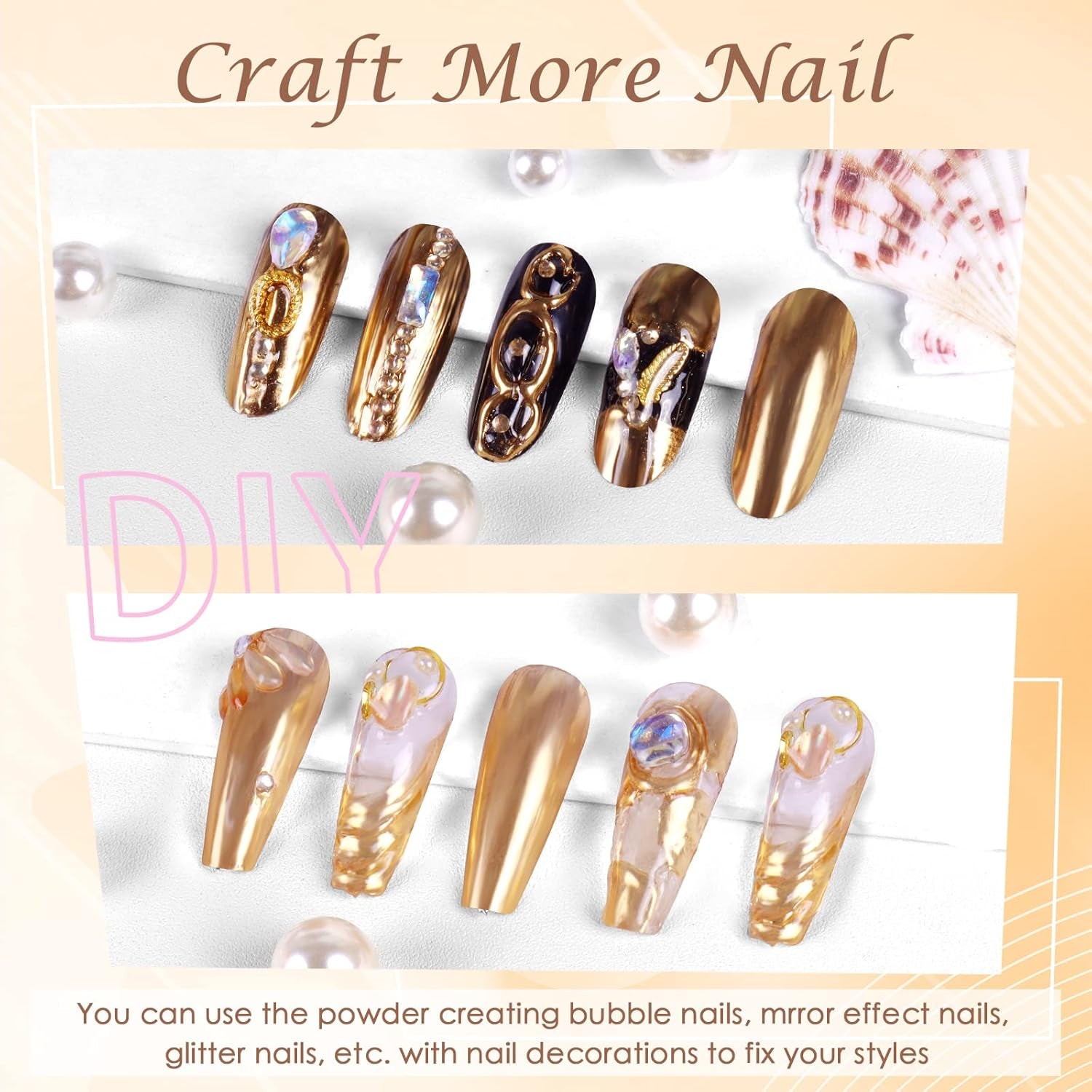 Chrome Nagel Pulver Spiegel Effekt Metallic Staub Holographische Glitter Glasierte Maniküre Dekoration Reflektierendes Pigment para DIY Gel Polish Nail Art, Harz Handwerk, Geschenke Für Gold