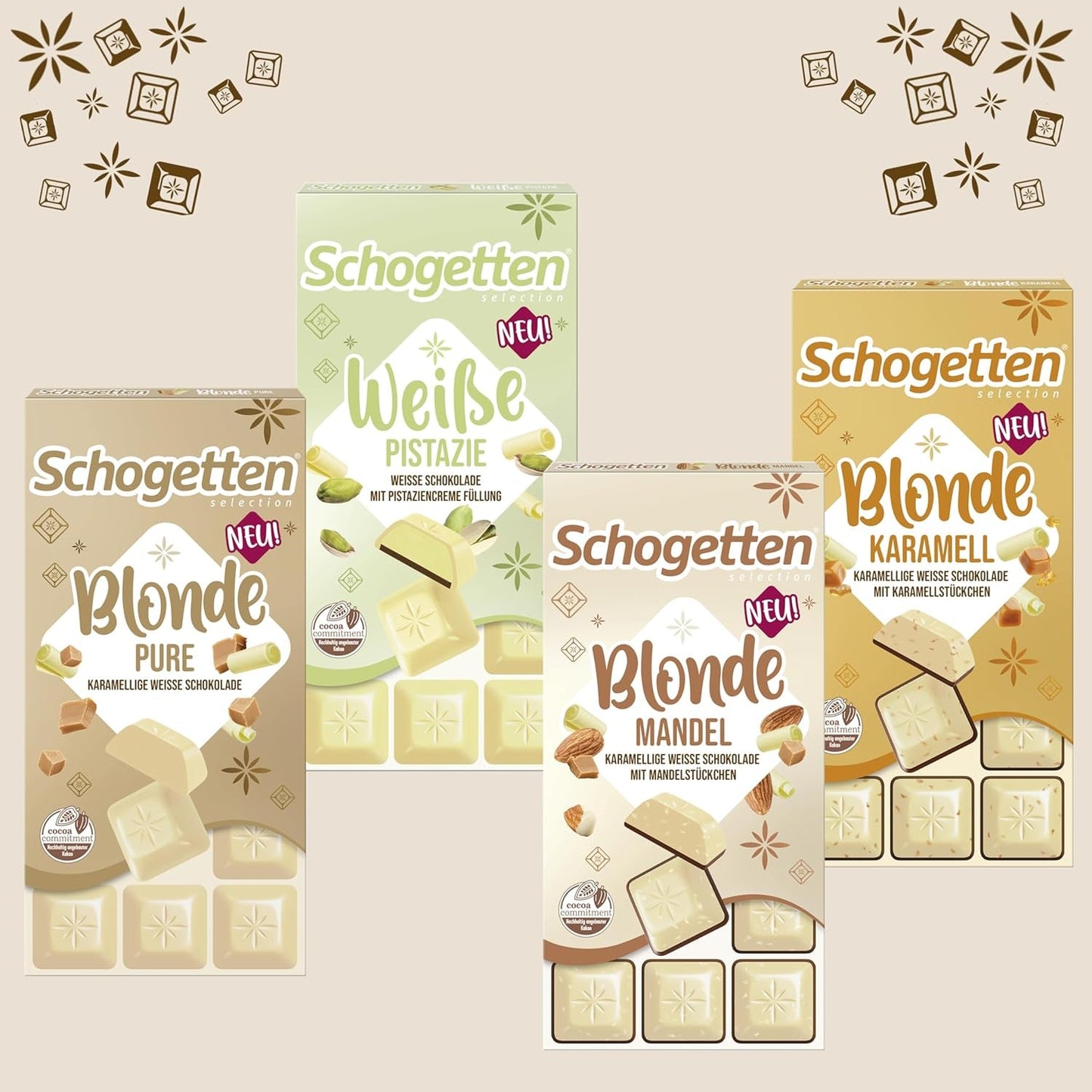 Schogetten Rubio Almendra | Chocolate blanco con trozos de caramelo y almendras | 100 gramos | Convenientemente porcionado (paquete de 2)