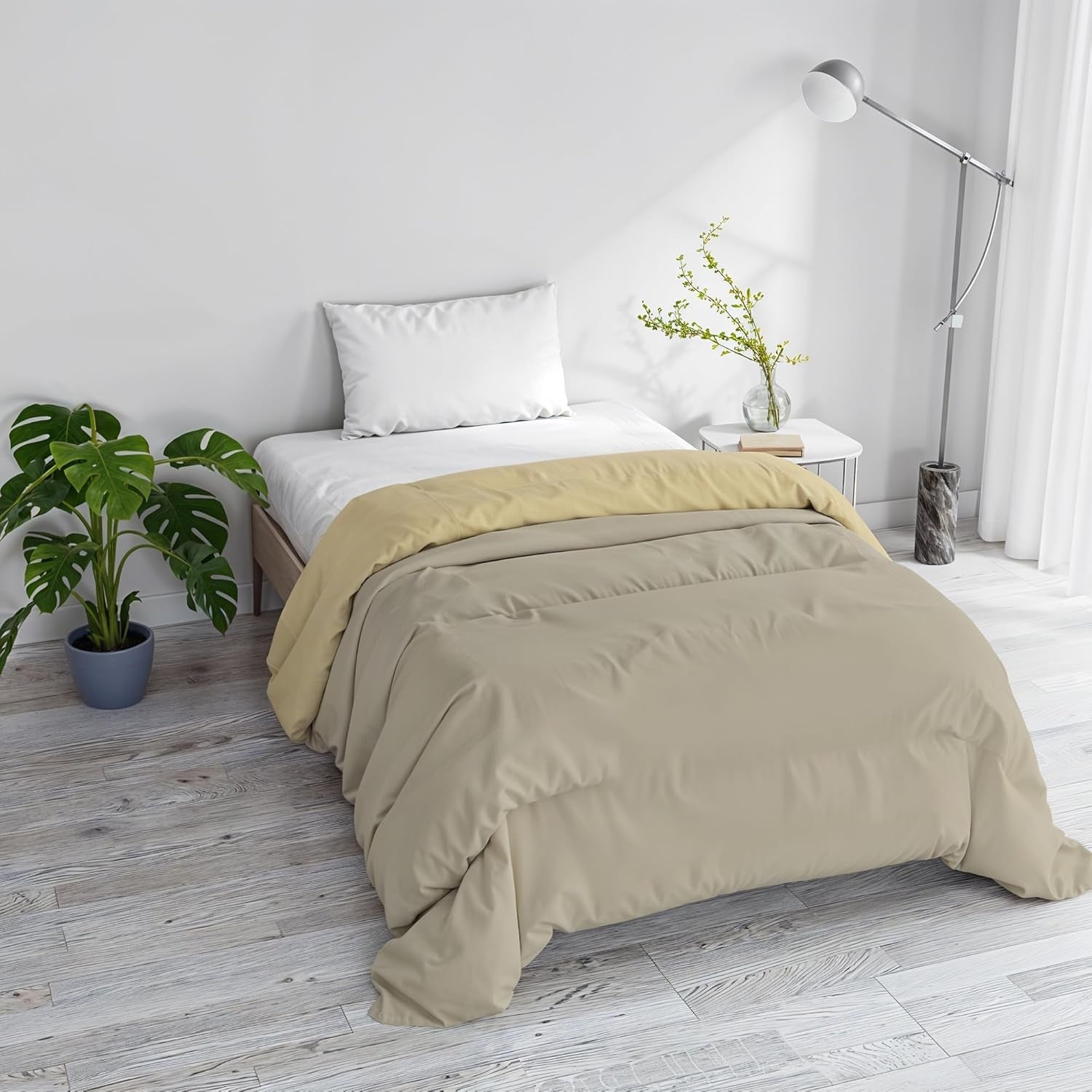 Manta básica de invierno, lisa y forrada, verde oscuro/crema, 200X245Cm Naty Shop Edredones y edredones Taupe/crema 160X245Cm