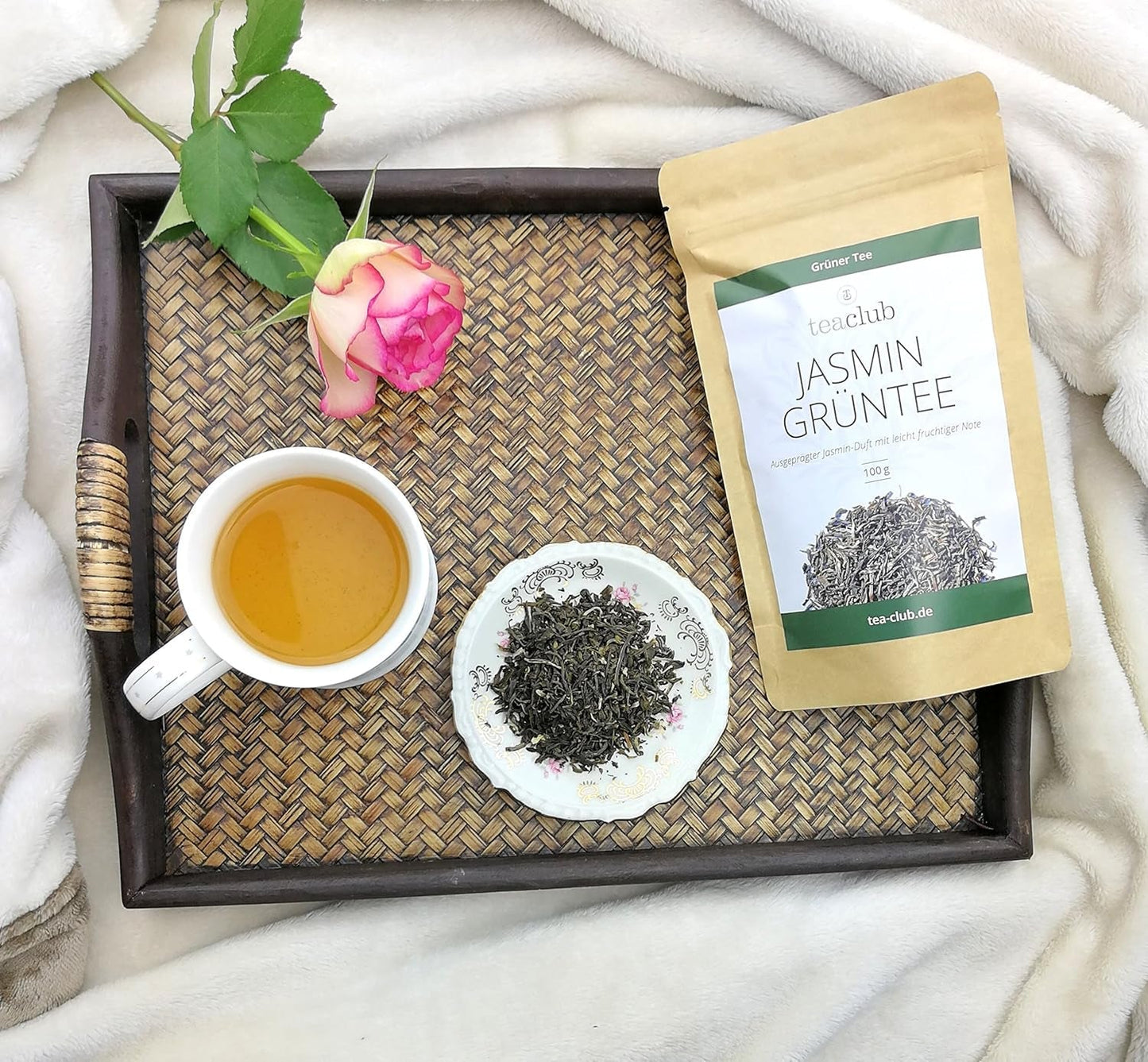 Té de jazmín suelto 100 g, té verde de flor de jazmín con sabor natural, té verde de jazmín con un pronunciado sabor a jazmín, té verde Teaclub