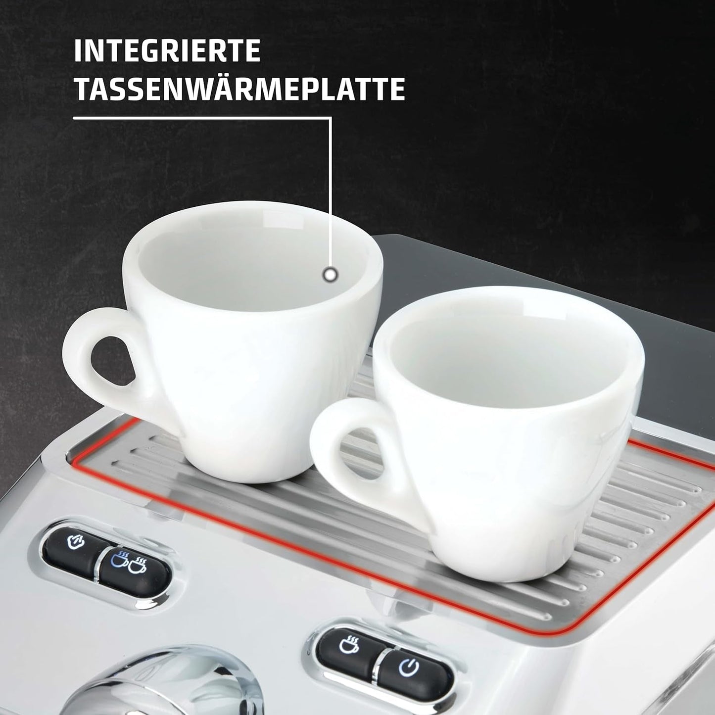 Caso Espresso Gourmet - Cafetera Espresso con Portafiltro de Acero Inoxidable, Potente Bomba Ulka de 19 Bares, con Espumador de Leche, para Café Molido o Cápsulas de Café ESE, para 2 Tazas, con Calentador de Tazas