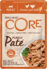 Wellness CORE Purely Paté 24 x 85g, Pollo y Pavo - Comida húmeda para gatos, paté fino, sin cereales, natural, hipoalergénico, alto en proteínas, alto en carne