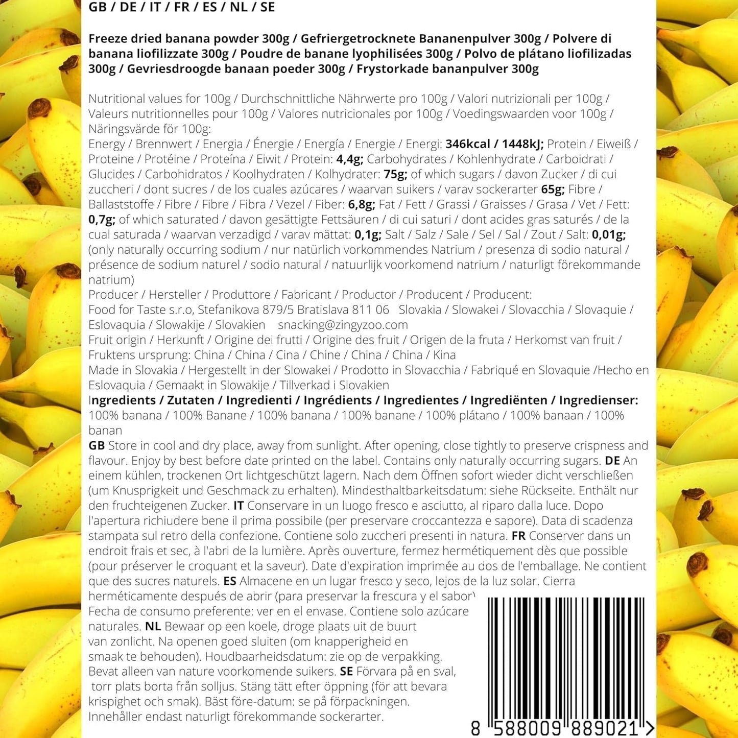 Plátanos liofilizados en polvo | XL 300g Fruta en polvo Plátano liofilizado en polvo | Para batidos, horneado, pastel | Plátano liofilizado | Frutas liofilizadas | ZingyZoo Plátano en Polvo Naty Shop Productos Deshidratados