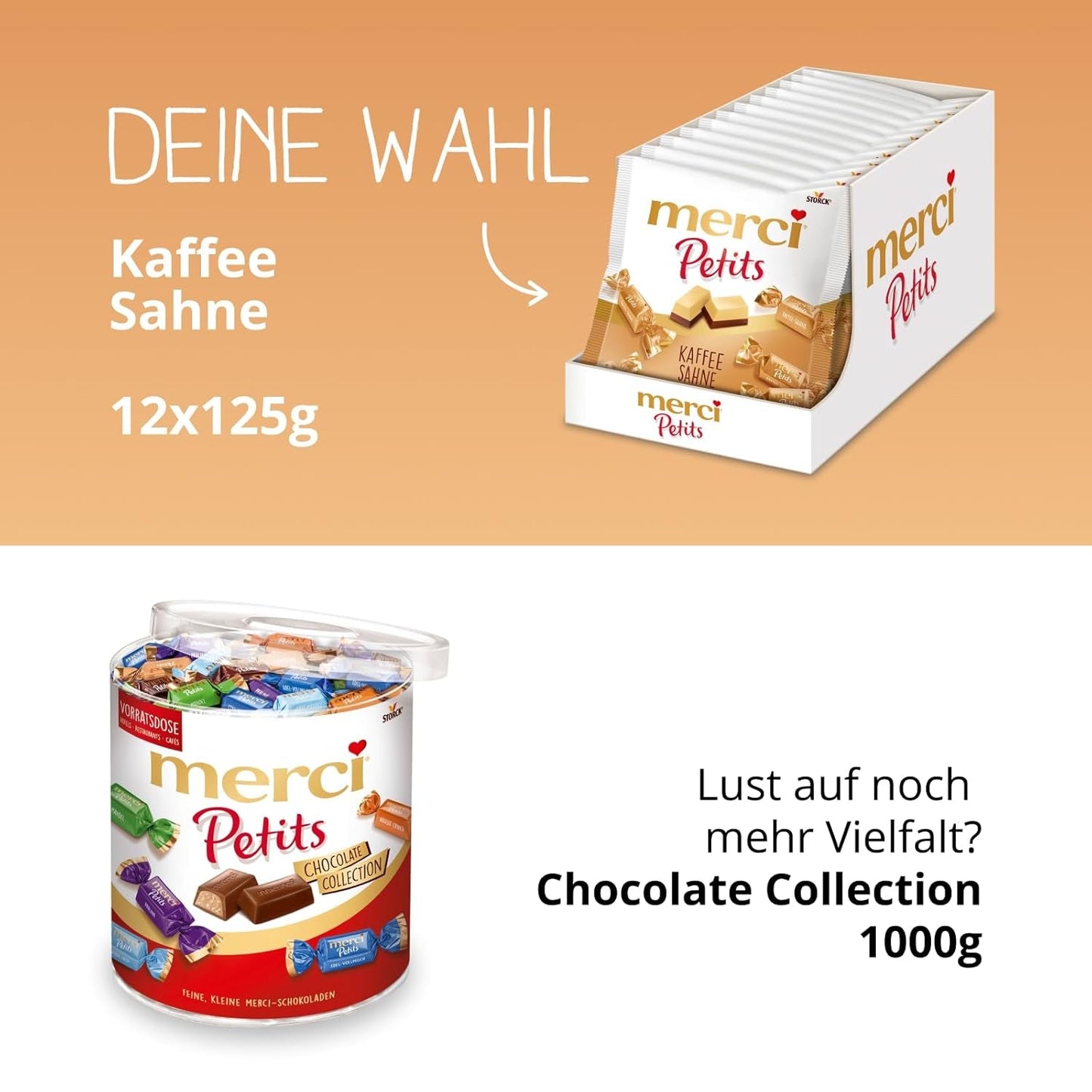Merci Petits Crema de Café - 12 x 125 g - Pequeños bombones de chocolate blanco sobre chocolate fino con crema de café - Bombones de chocolate envueltos individualmente
