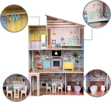 Olivia's Little World Casa de muñecas interactiva de madera de 3 pisos de estilo mediterráneo contemporáneo para niños con 17 accesorios para muebles de muñecas Multicolor TD-13551B