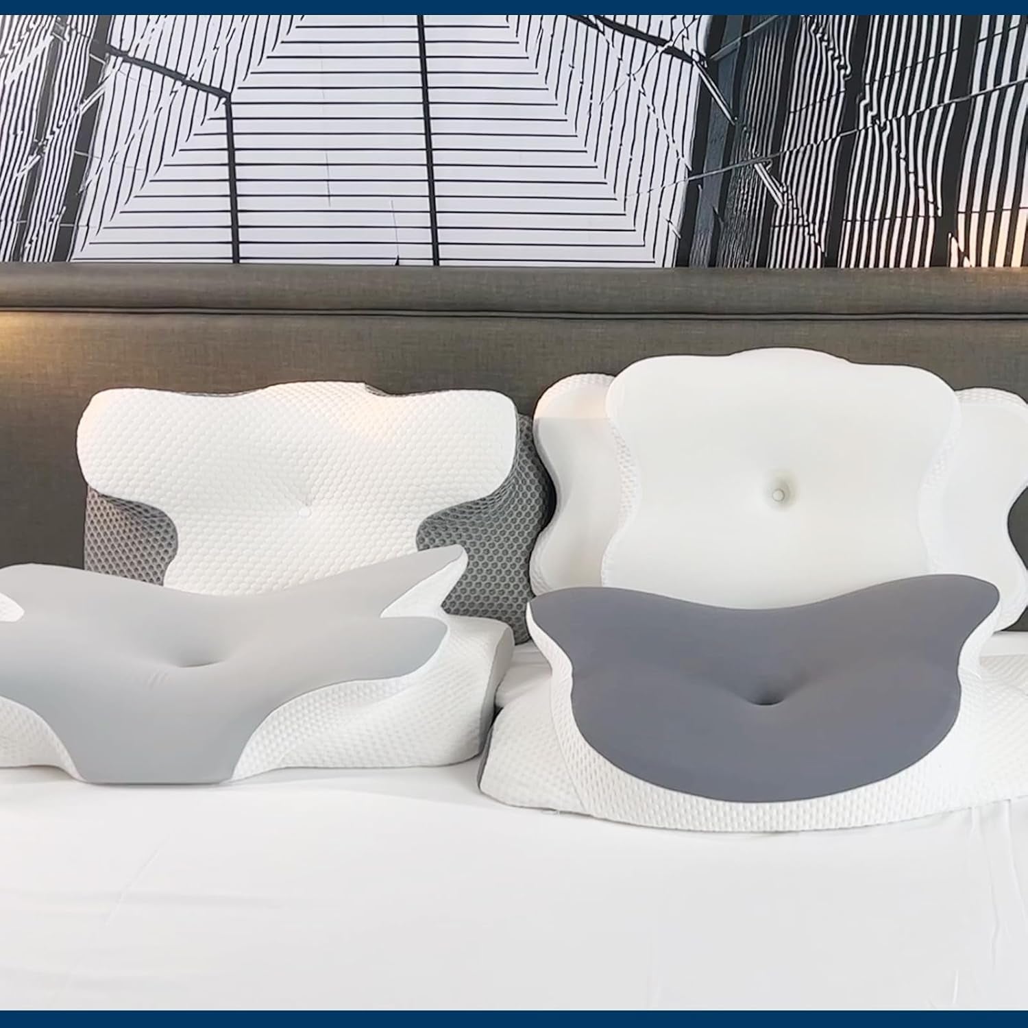 Almohada para el cuello Almohada ortopédica para la cabeza Almohada de espuma viscoelástica Almohada para impactos laterales - Diseño ergonómico Forma hueca para impactos laterales, dorsales y abdominales Gris claro Almohadas ortopédicas cervicales Naty Shop