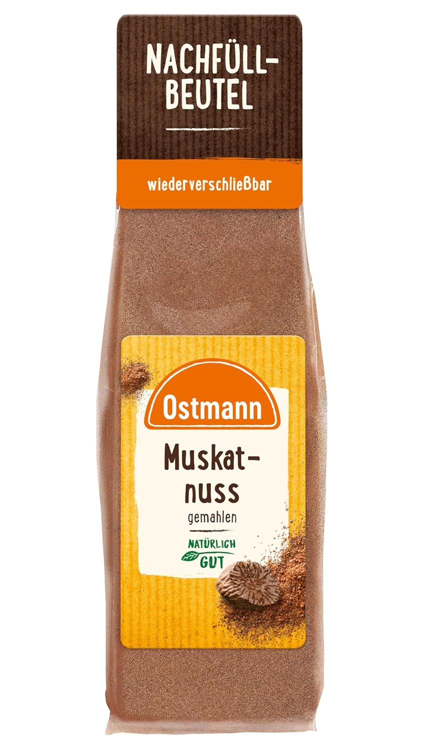 Ostmann Gewürze - Muskatnuss gemahlen | Ideal para añadir sabor a platos con patatas Zum Nachfüllen der Streudose | Bolsa resellable de 50 g