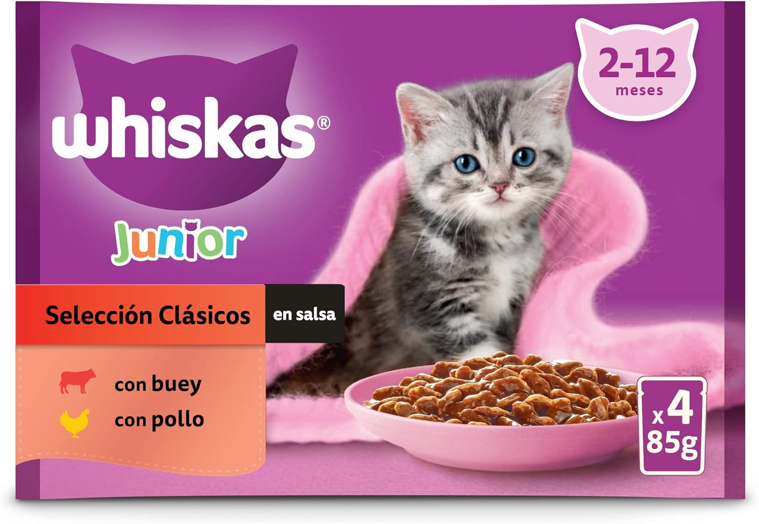 Whiskas Junior Classic comida húmeda para gatos, 13 x 4 x 85 g