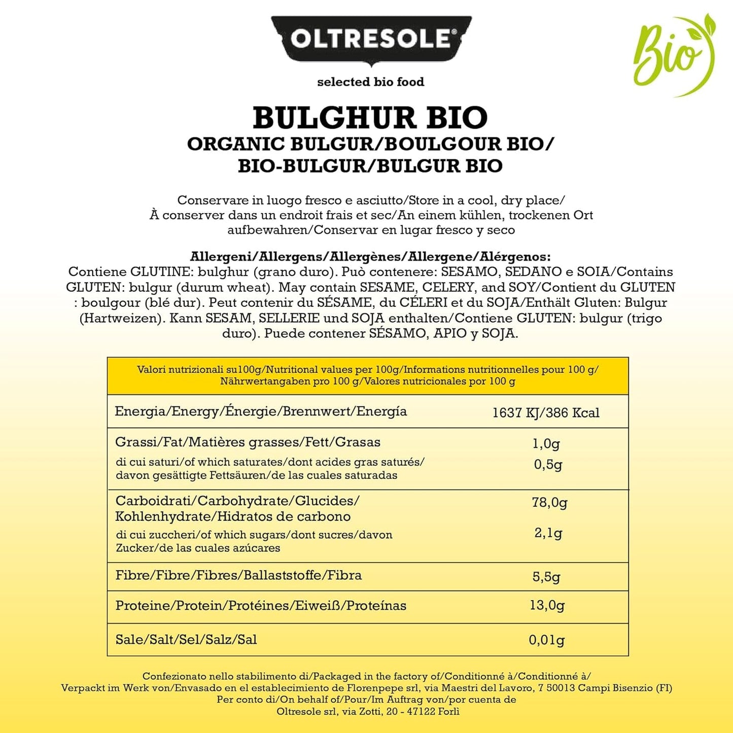 Bulgur italiano ecológico 5 kg, integral, trigo duro, trigo partido, ideal para elaborar tabulé y platos orientales, formato práctico