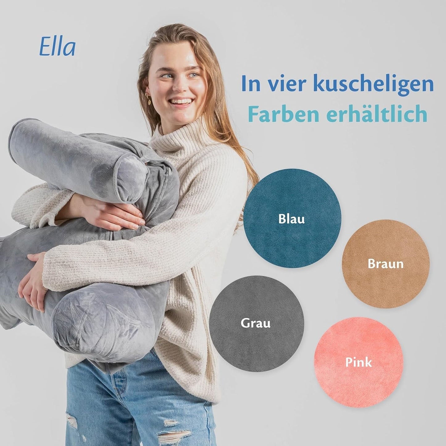 Ella Almohada de Lectura para Cama y Sofá con Rollo para el Cuello Desmontable - Almohada de Respaldo para Cama - Almohada de Lectura de Espuma Viscoelástica con Reposabrazos, Ideal para Leer, Ver TV, Relajarse o Como Respaldo - Gris