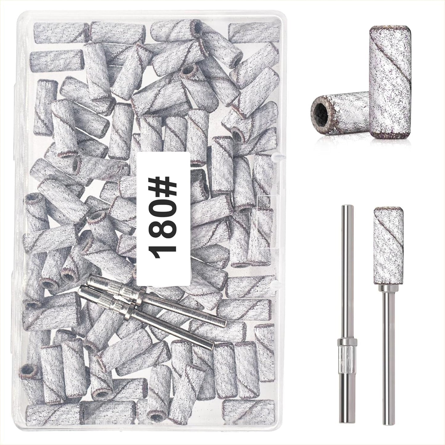 BLESWIN 100 correas de lijado pequeñas para brocas de uñas, grano fino 240 con 2 brocas de 0.118 in, mini correas de lijado para pulir uñas naturales y limpiar cutículas para preparación, rosa