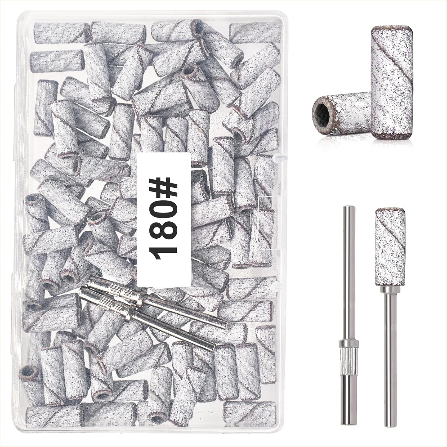 BLESWIN 100 correas de lijado pequeñas para brocas de uñas, grano fino 240 con 2 brocas de 0.118 in, mini correas de lijado para pulir uñas naturales y limpiar cutículas para preparación, rosa