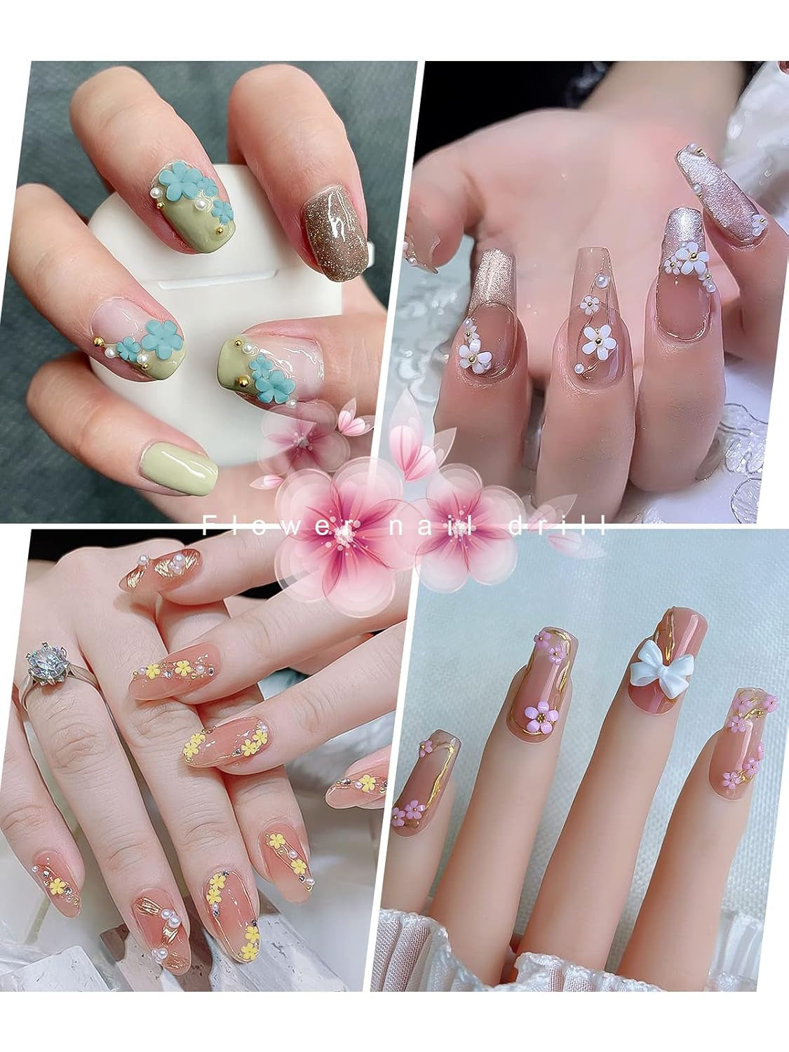 Kalolary Flowers Nail Art Charms, flores acrílicas 3D para uñas, cinco pétalos, adornos florales, gemas de uñas, diamantes de imitación, cuentas de metal mixtas para bricolaje, diseño de uñas, fabricación de joyas (2 cajas)