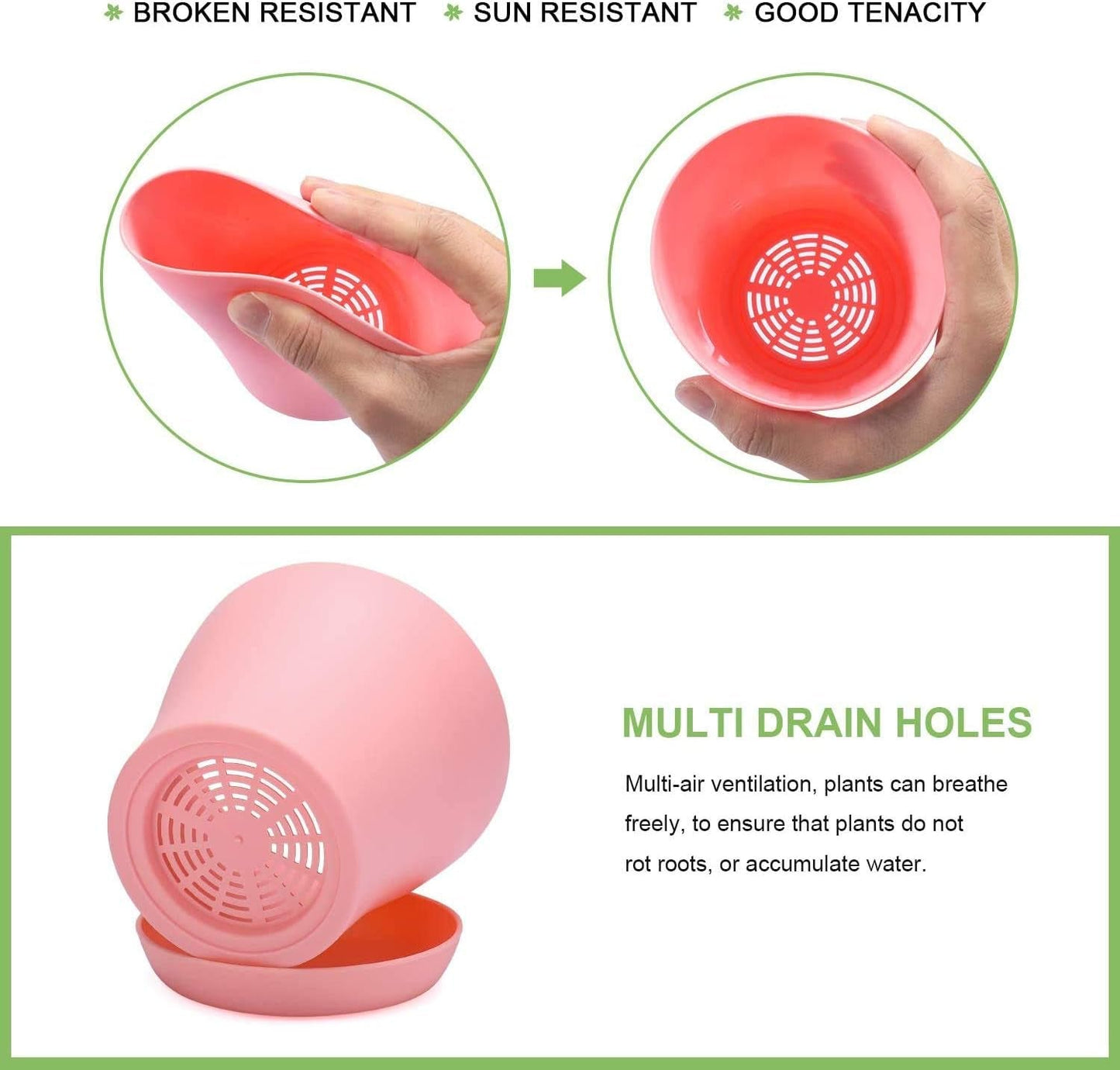 Macetas Grandes de Plástico de 20 Cm con Platillos, Macetas Blancas con Riego Automático con Platillos, Macetas de Plántulas de Plástico, Macetas Engrosadas para Plantar en Interiores y Exteriores (6 Piezas)