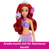 Mattel Disney Princess Toys, Muñeca de Moda Sirena Arielle con Concha de Maquillaje con Cola Desmontable, Mesa de Maquillaje con 5 Sorpresas Pop-Up Repetibles y 5 Accesorios, JBF86 Naty Shop Dolls