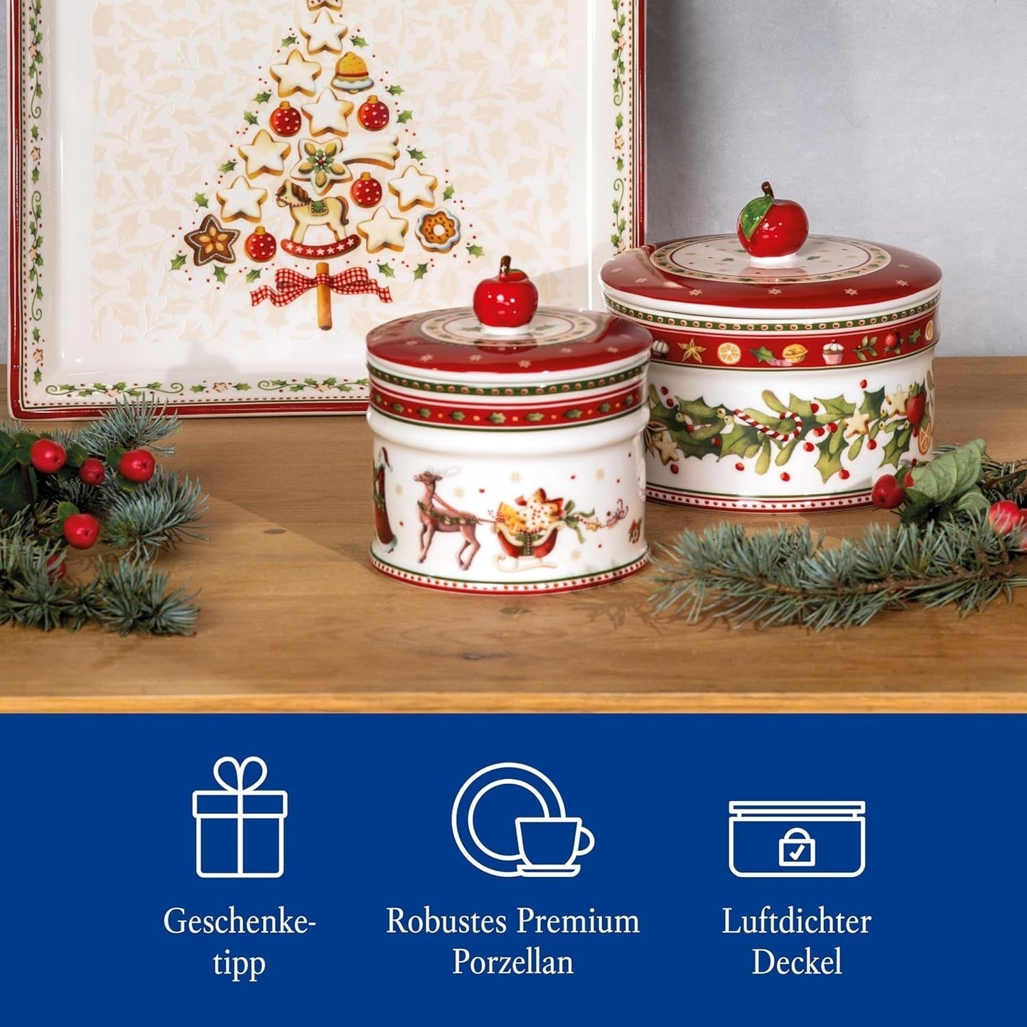 Villeroy & Boch - Winter Bakery Delight Caja pequeña para guardar galletas, Caja navideña de cerámica para galletas, Caja navideña, Caja para galletas, Caja para galletas, Caja de cerámica con tapa, Caja para dulces, Cajas para guardar alimentos de porcelana premium Naty Shop