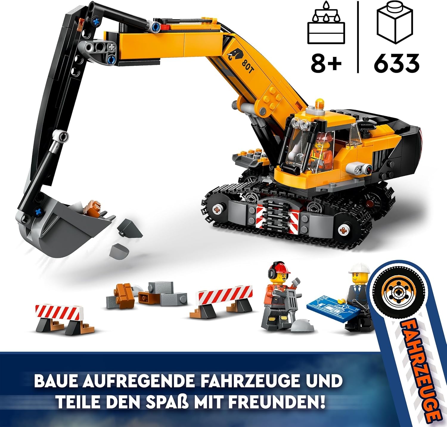 LEGO City Excavadora sobre orugas, excavadora de juguete para niños a partir de 8 años, juguete de construcción con modelo de excavadora, camión para construir con accesorios y 3 minifiguras 60420 Juegos de construcción Besuche den LEGO-Store