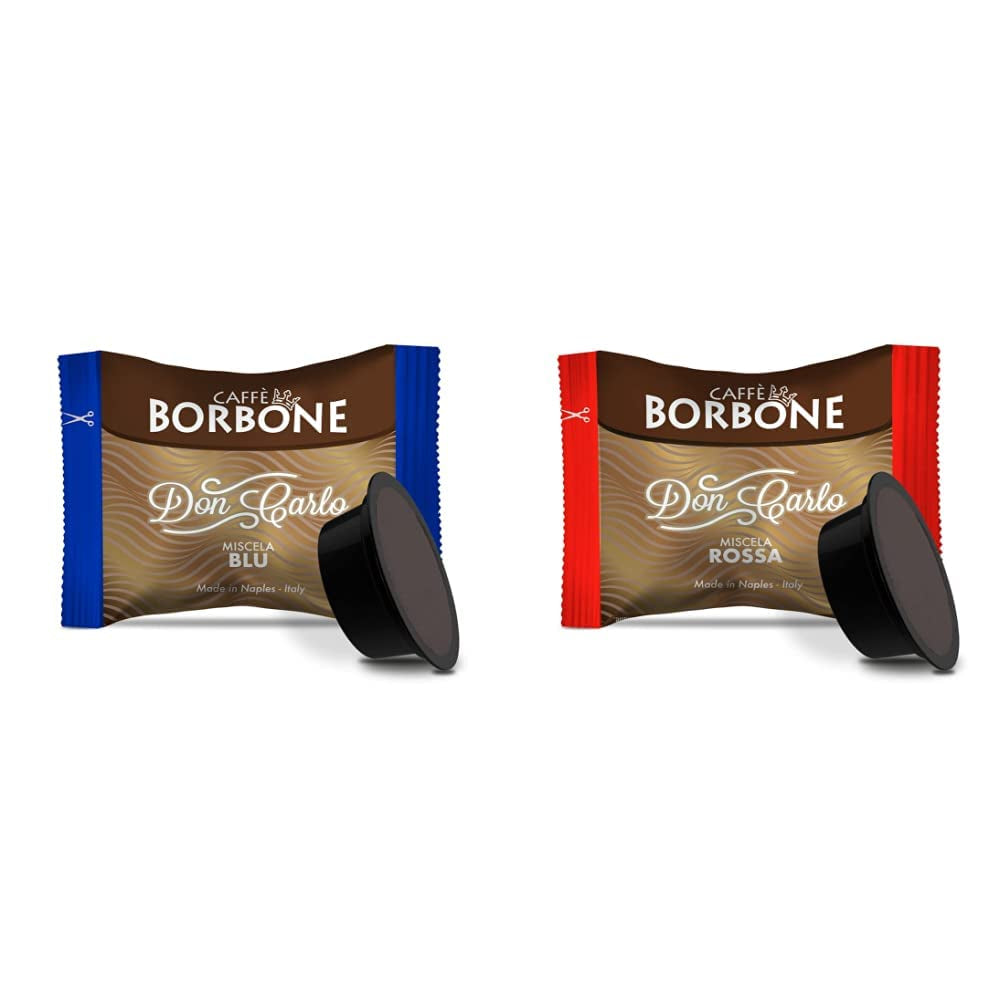 Caffè Borbone Kaffee Kapseln Don Carlo, Blue Mischung - 100 unidades & Kaffee Kapseln Don Carlo, Rote Mischung - 100 unidades - Compatible con Kaffeemaschinen der Marke Lavazza®* A Modo Mio®*
