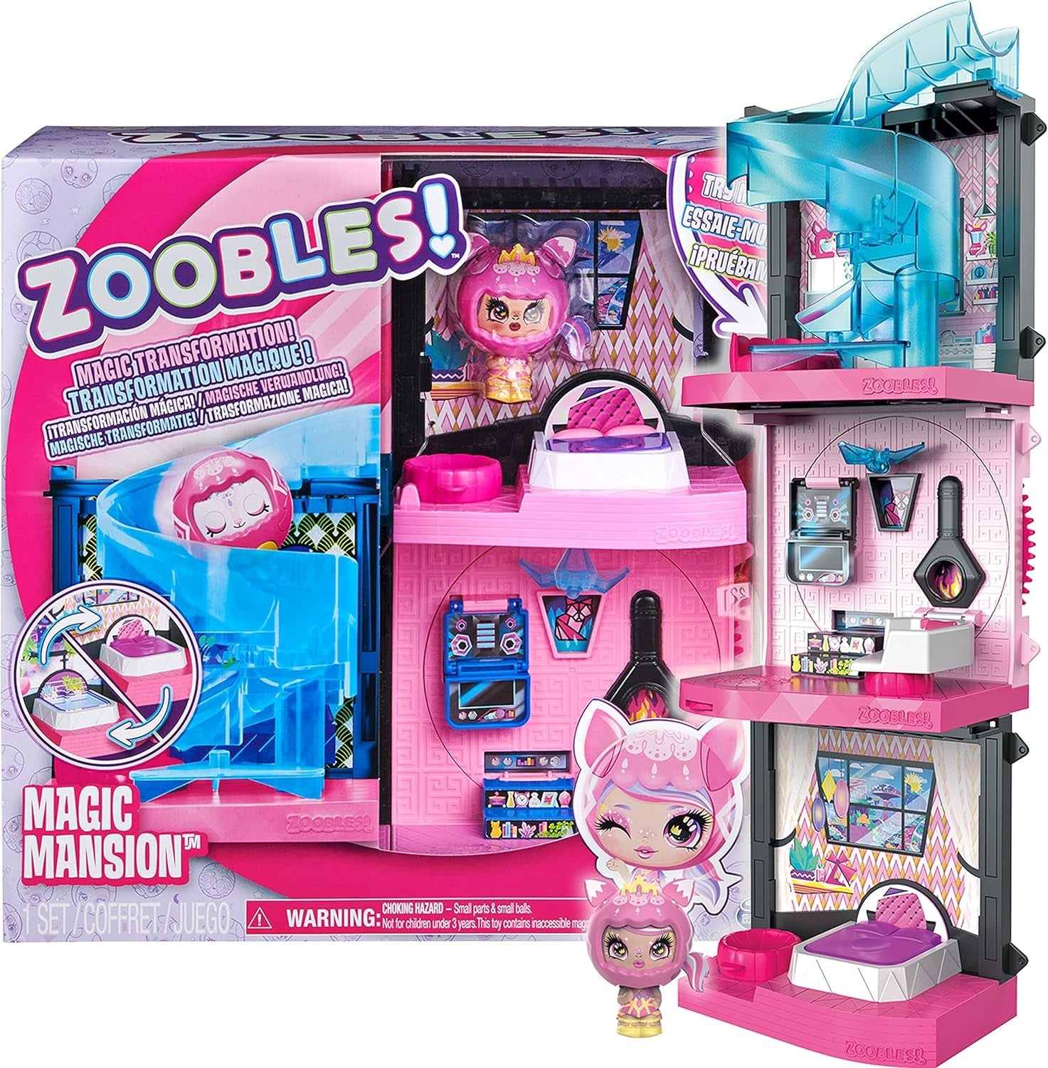 Zoobles Magic Mansion Casa de ensueño transformable de 6 habitaciones, tobogán y accesorios