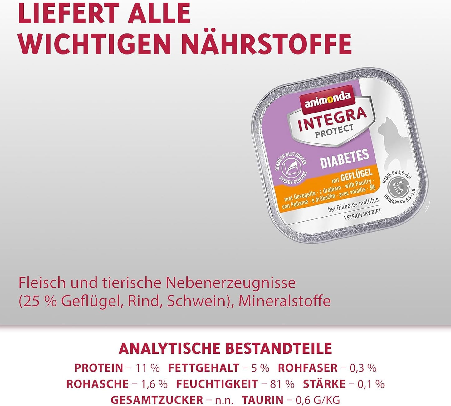 animonda INTEGRA PROTECT Diabetes con Aves (16 x 100 g), comida húmeda para gatos diabéticos, comida dietética para gatos diabéticos, comida húmeda sin azúcar