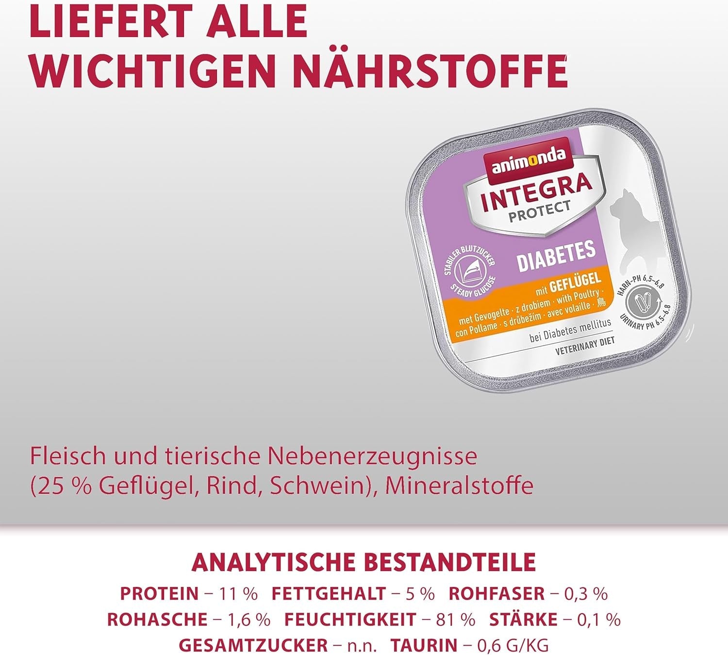 animonda INTEGRA PROTECT Diabetes con Aves (16 x 100 g), comida húmeda para gatos diabéticos, comida dietética para gatos diabéticos, comida húmeda sin azúcar