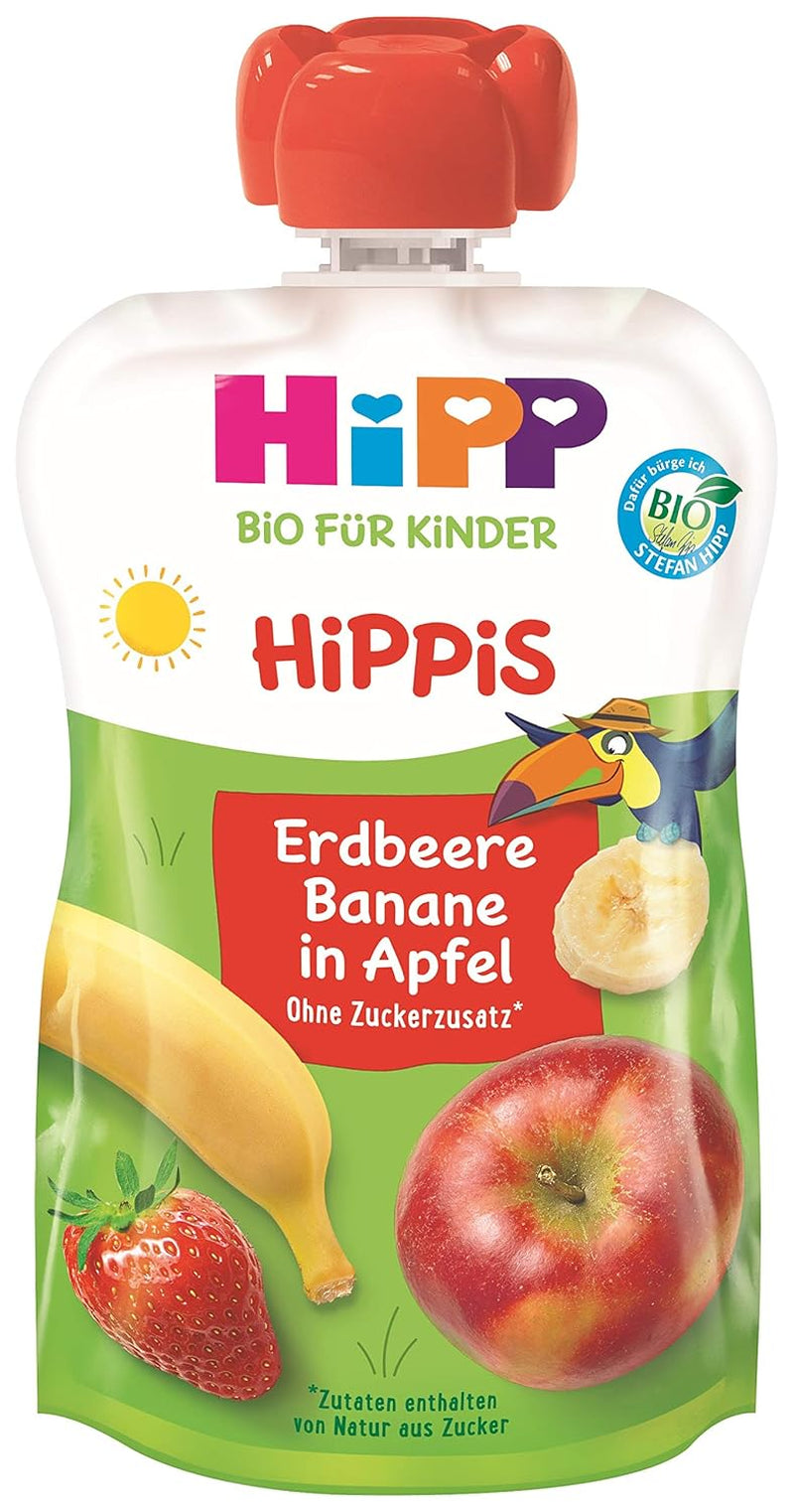 HiPP Orgánico para Niños HiPPiS Fresa Plátano en Manzana - Theo Toucan, 100g