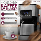 Cafetera Profi Cook | 8-10 tazas | Temporizador | Controles táctiles con sensores | Jarra Termo de Doble Pared de 1,2 Litros | Sello de sabor | Cafetera de filtro de acero inoxidable | PC-KA 1191