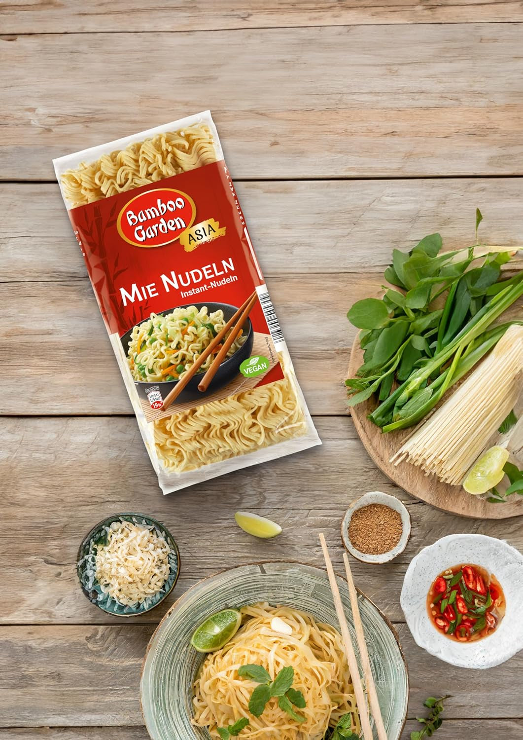 Jardín de Bambú - Fideos Mie | Fideos instantáneos para la cocina asiática | Ideal para platos al wok o sopas Veganos | bolsa de 250g